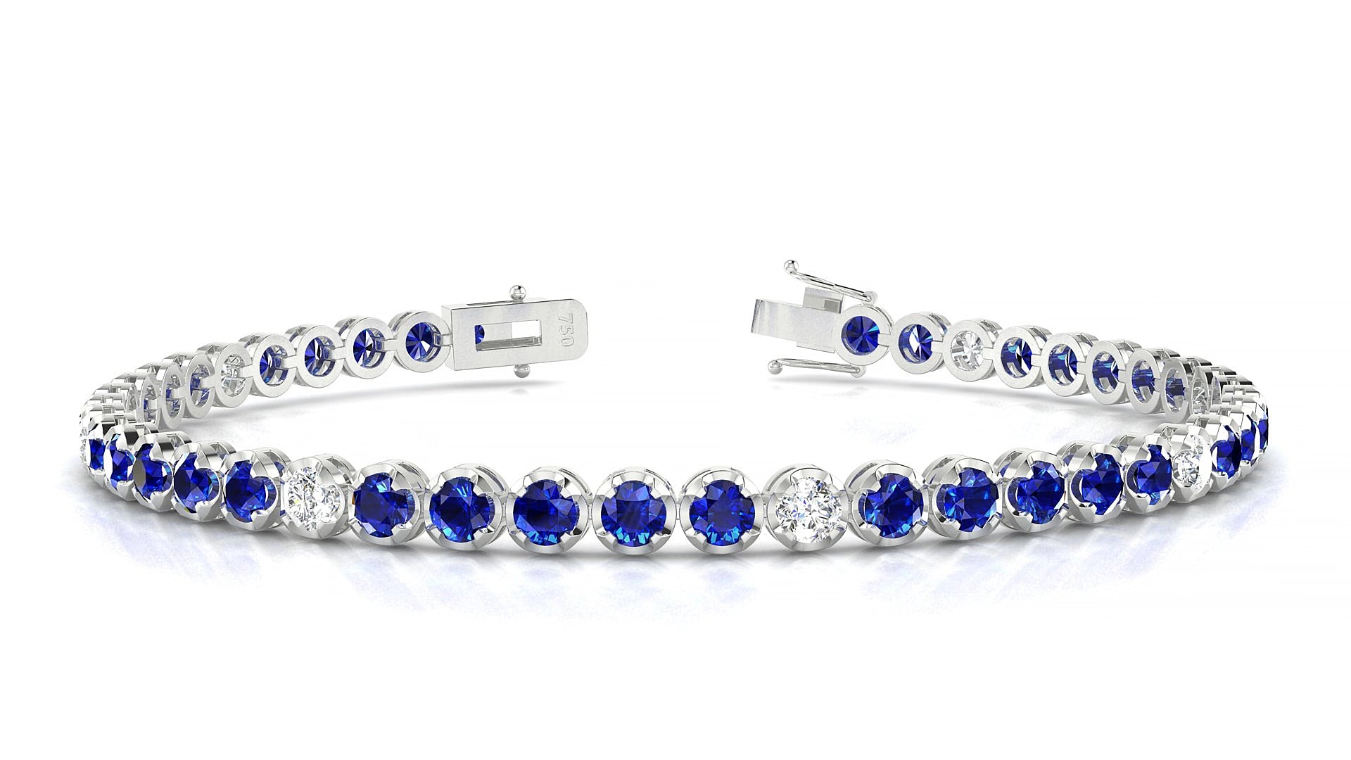 Bengal 5-1 | 18k White Gold 3 mm Round Natural Sapphire & Diamond 19 cm Tennis Bracelet