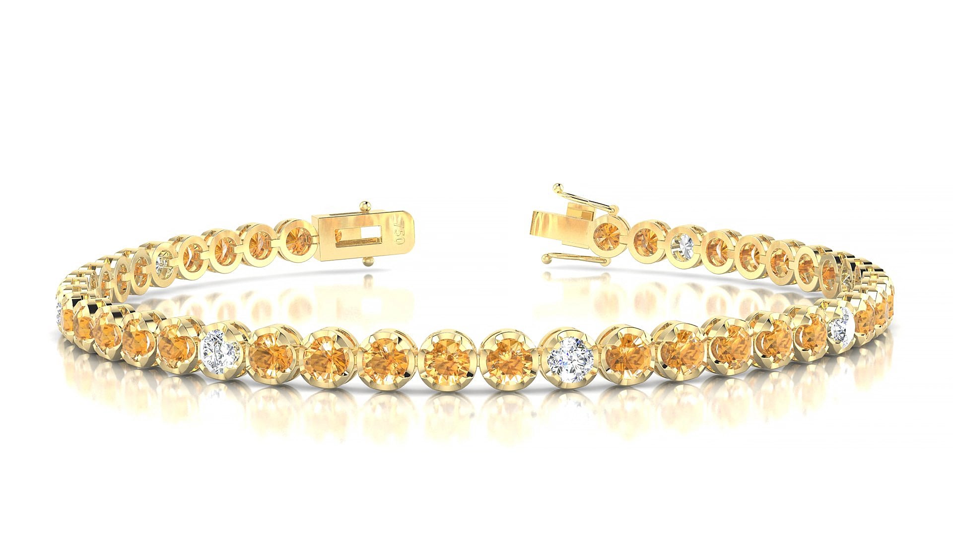 Bengal 5-1 | 18k Yellow Gold 3 mm Round Natural Citrine & Diamond 15 cm Tennis Bracelet