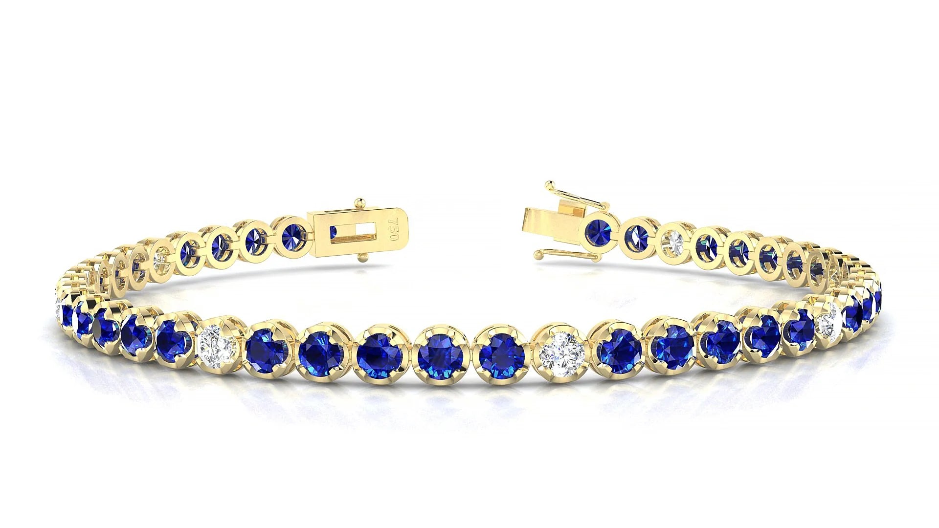 Bengal 5-1 | 18k Yellow Gold 3 mm Round Natural Sapphire & Diamond Tennis Bracelet