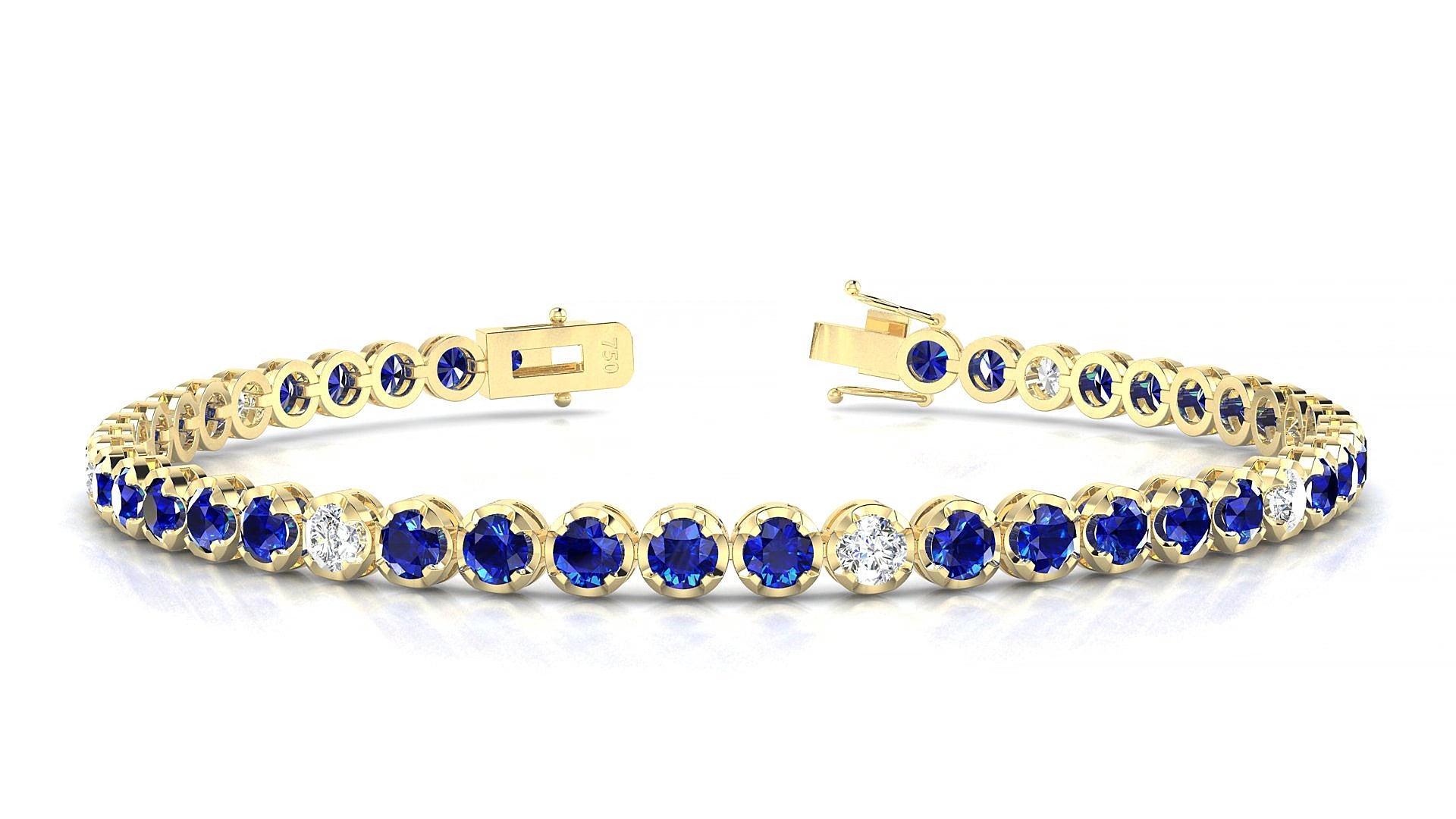 Bengal 5-1 | 18k Yellow Gold 3 mm Round Natural Sapphire & Diamond 15 cm Tennis Bracelet
