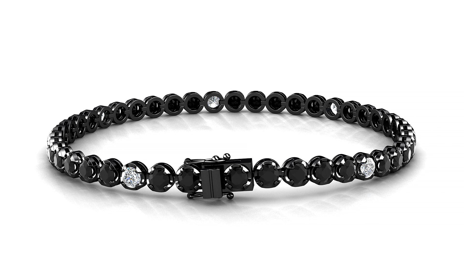 Bengal 5-1 | 18k Black Gold 3 mm Round Natural Black Diamond & Diamond 18 cm Tennis Bracelet