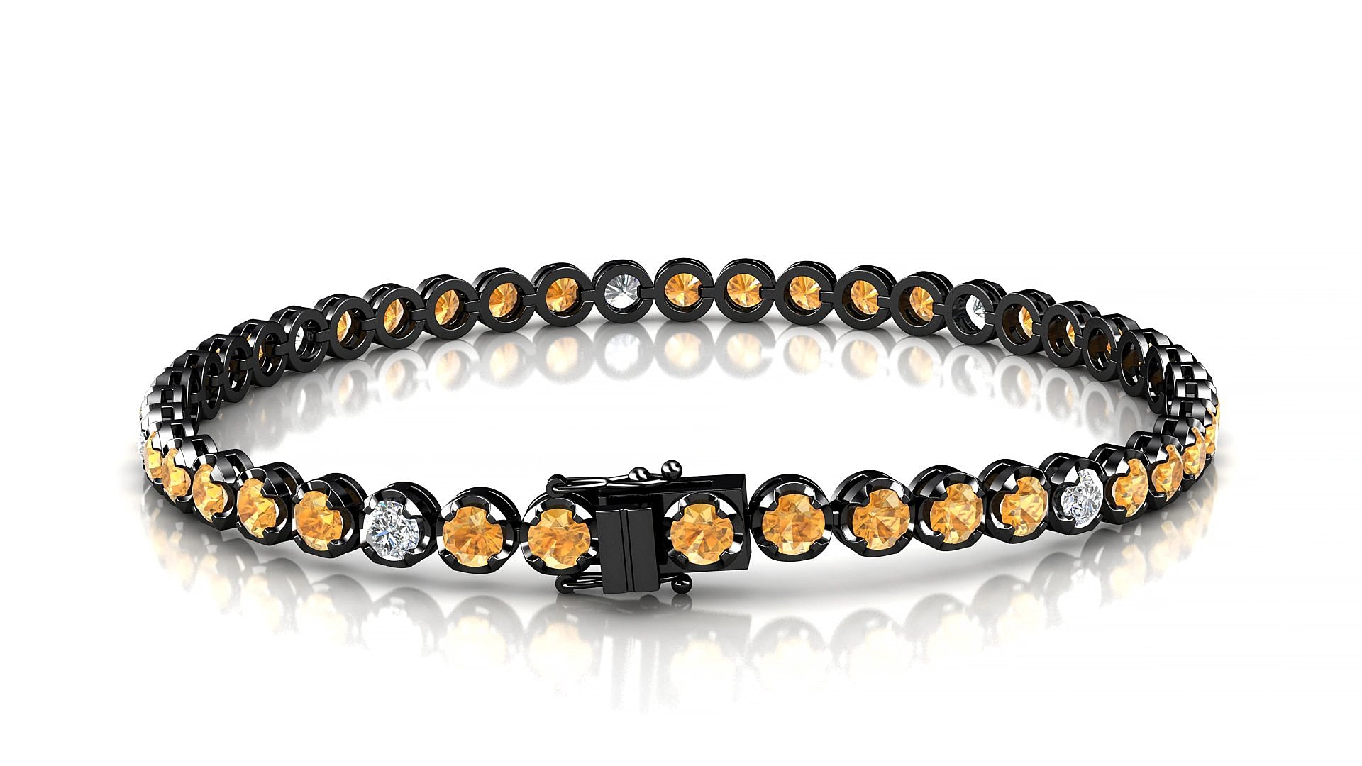 Bengal 5-1 | 18k Black Gold 3 mm Round Natural Citrine & Diamond 17 cm Tennis Bracelet