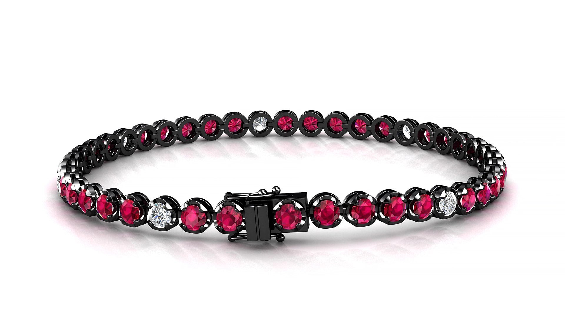Bengal 5-1 | 18k Black Gold 3 mm Round Natural Ruby & Diamond 19 cm Tennis Bracelet