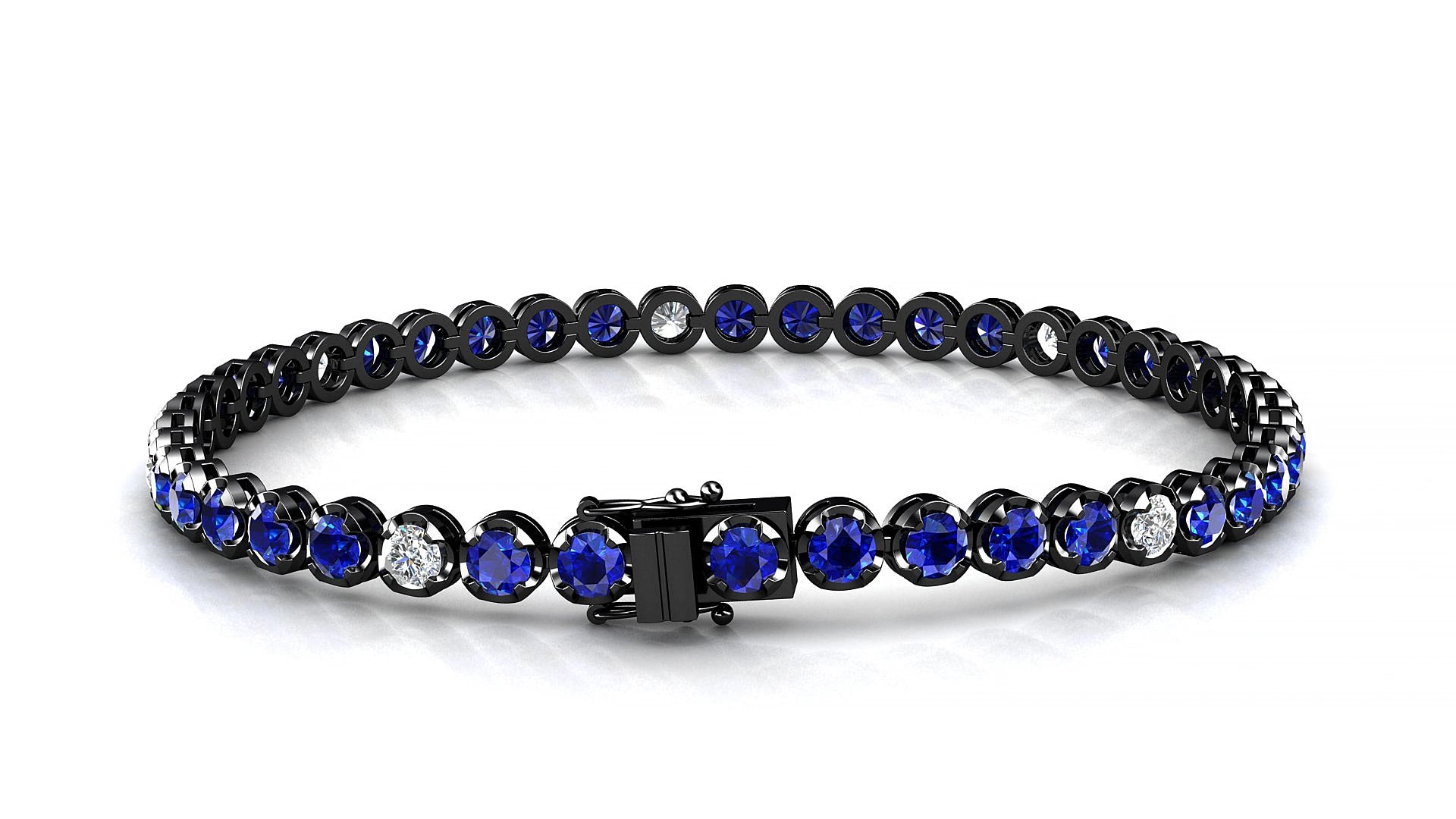 Bengal 5-1 | 18k Black Gold 3 mm Round Natural Sapphire & Diamond 20 cm Tennis Bracelet