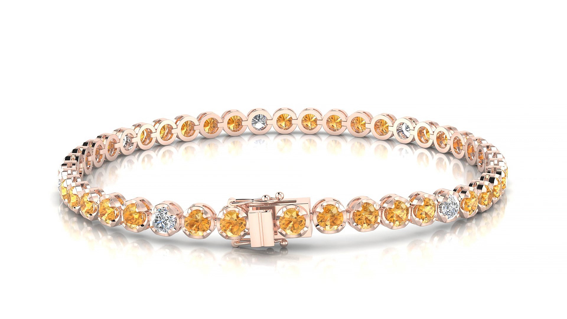 Bengal 5-1 | 18k Rose Gold 3 mm Round Natural Citrine & Diamond 17 cm Tennis Bracelet