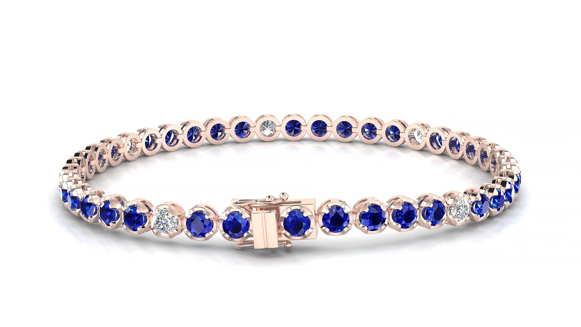 Bengal 5-1 | 18k Rose Gold 3 mm Round Natural Sapphire & Diamond 16 cm Tennis Bracelet