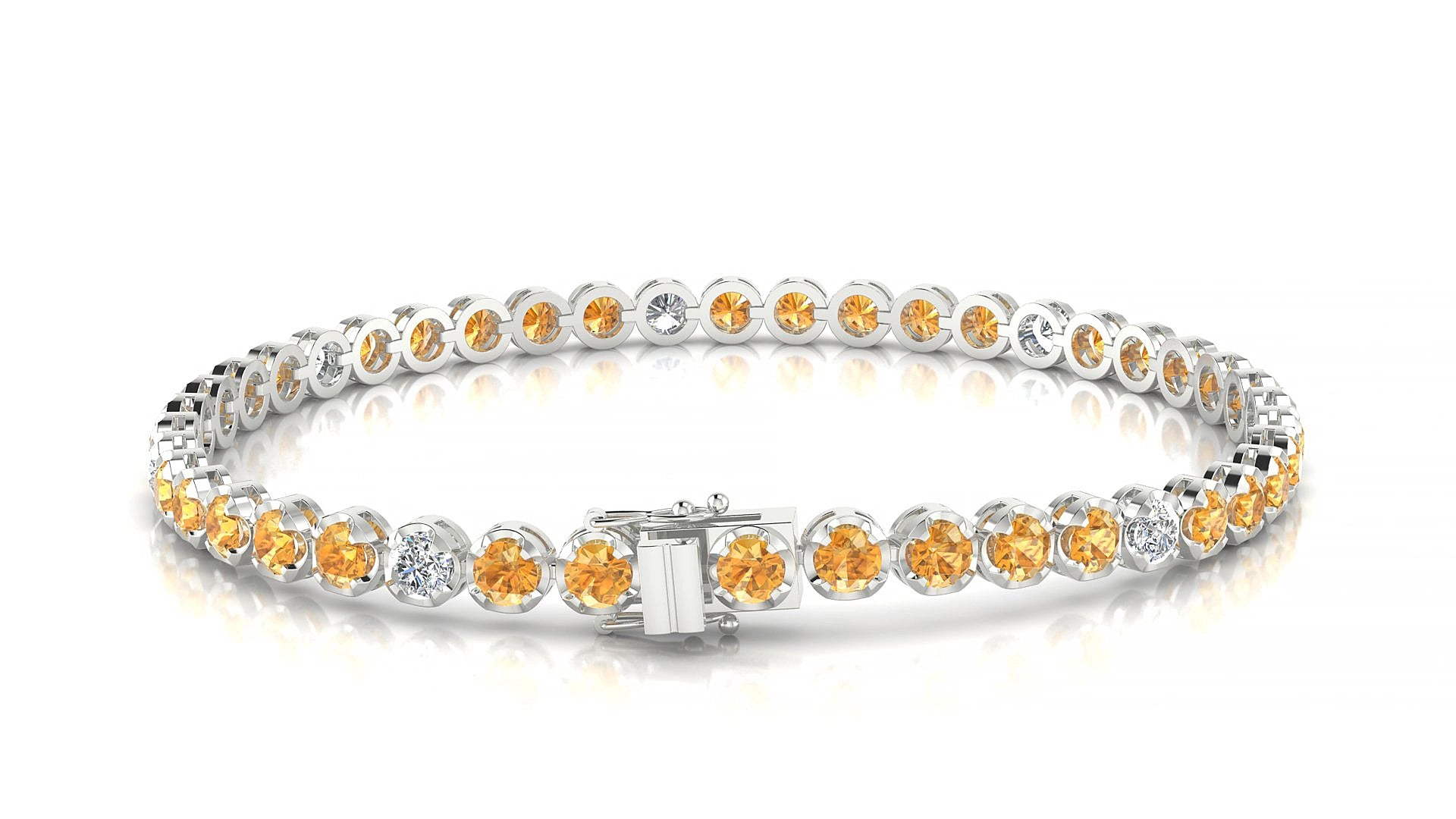 Bengal 5-1 | 18k White Gold 3 mm Round Natural Citrine & Diamond 15 cm Tennis Bracelet