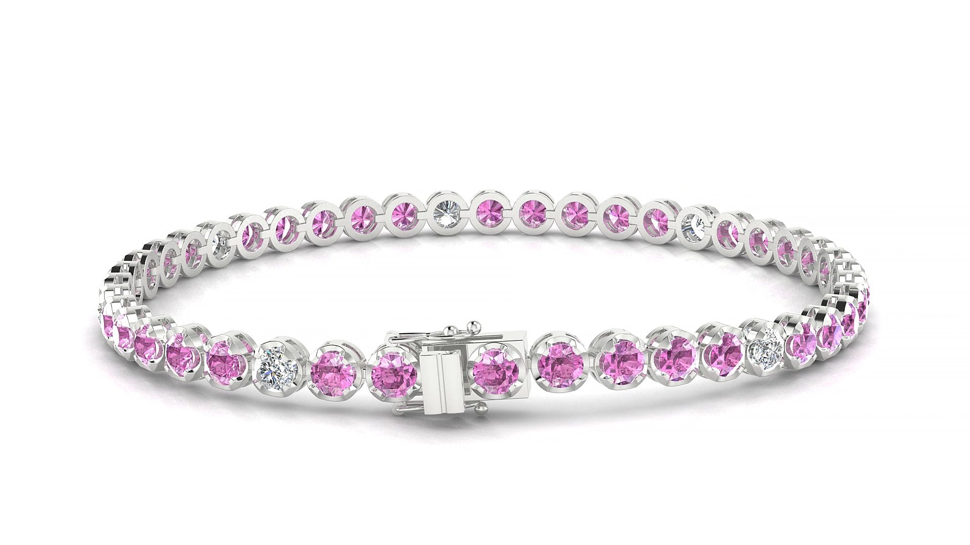 Bengal 5-1 | 18k White Gold 3 mm Round Natural Pink Sapphire & Diamond 18 cm Tennis Bracelet