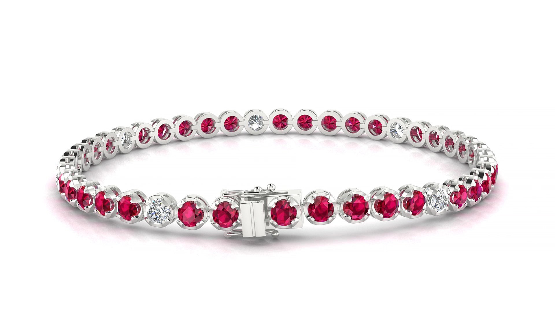 Bengal 5-1 | 18k White Gold 3 mm Round Natural Ruby & Diamond 16 cm Tennis Bracelet