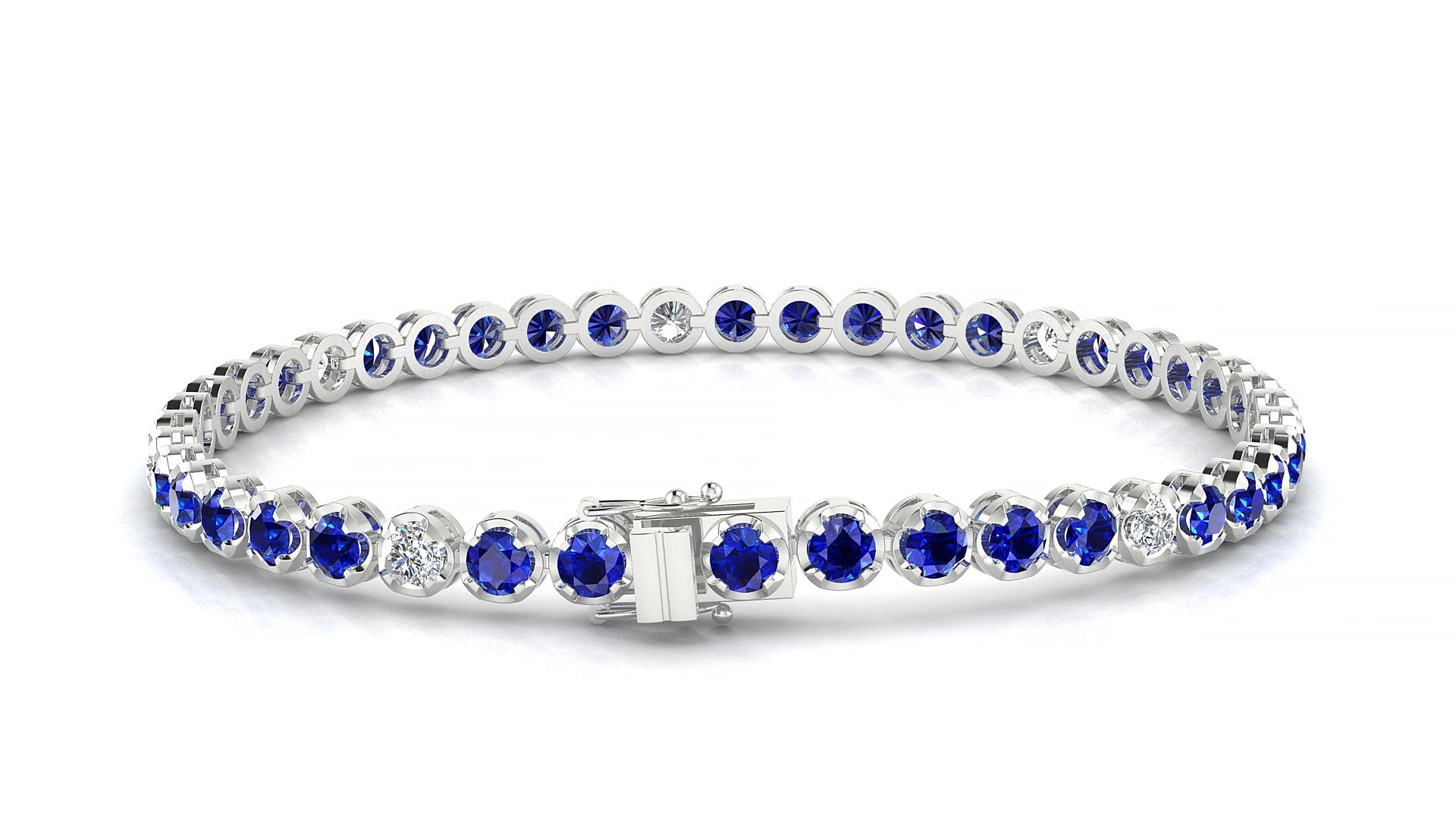 Bengal 5-1 | 18k White Gold 3 mm Round Natural Sapphire & Diamond 15 cm Tennis Bracelet