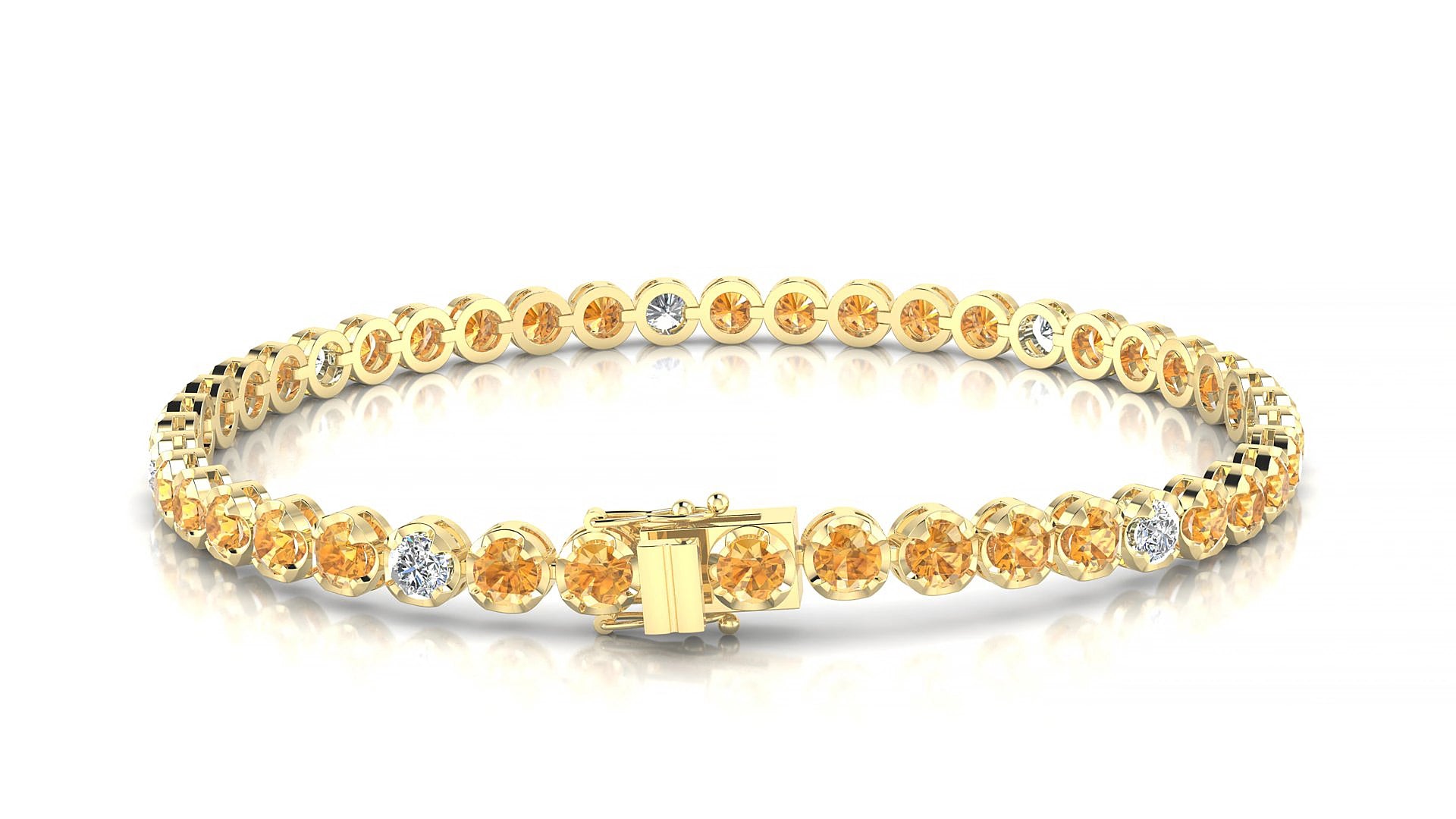 Bengal 5-1 | 18k Yellow Gold 3 mm Round Natural Citrine & Diamond 17 cm Tennis Bracelet