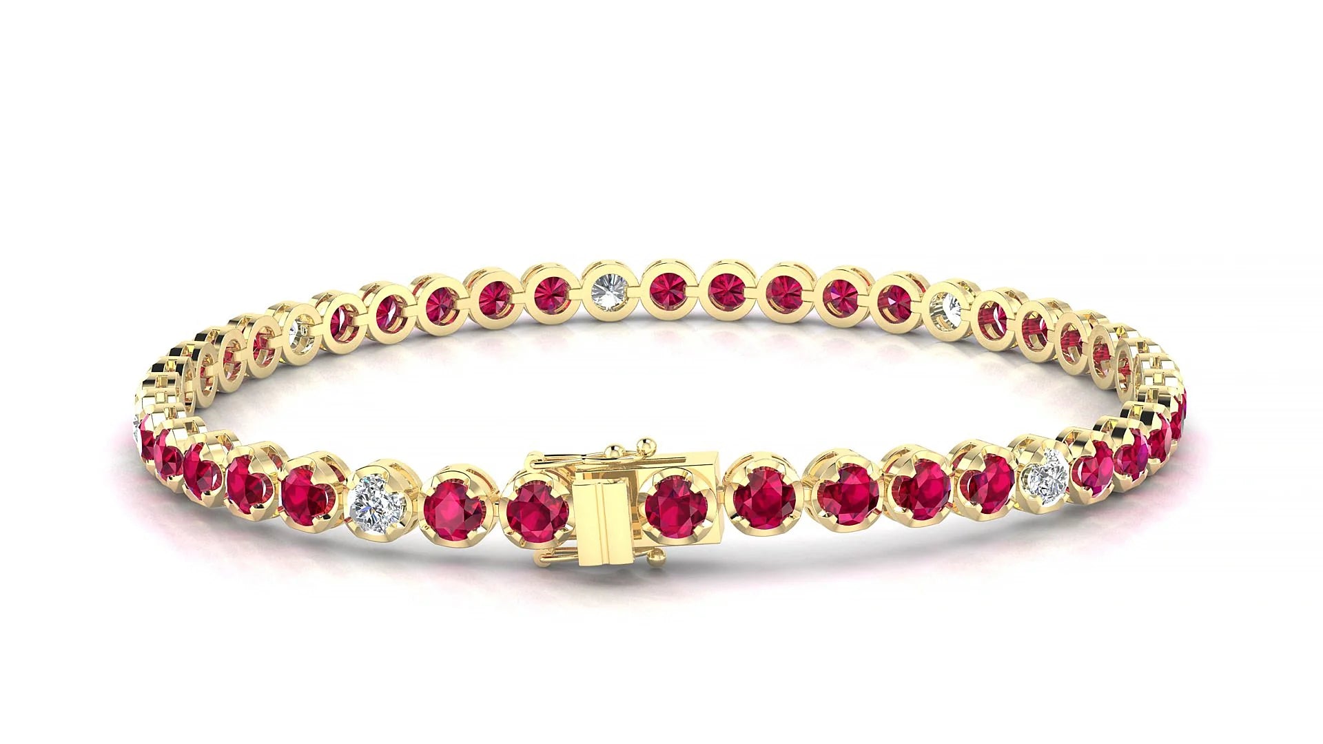 Bengal 5-1 | 18k Yellow Gold 3 mm Round Natural Ruby & Diamond Tennis Bracelet