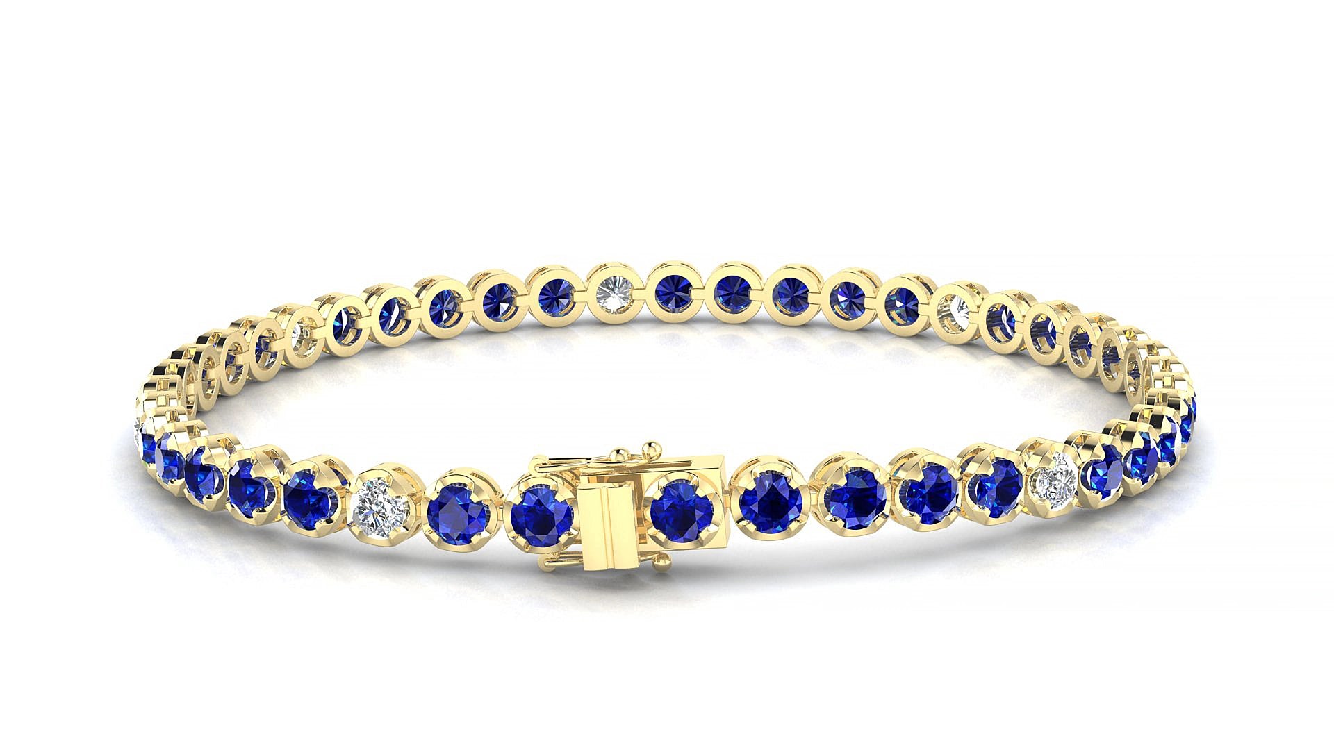 Bengal 5-1 | 18k Yellow Gold 3 mm Round Natural Sapphire & Diamond 19 cm Tennis Bracelet