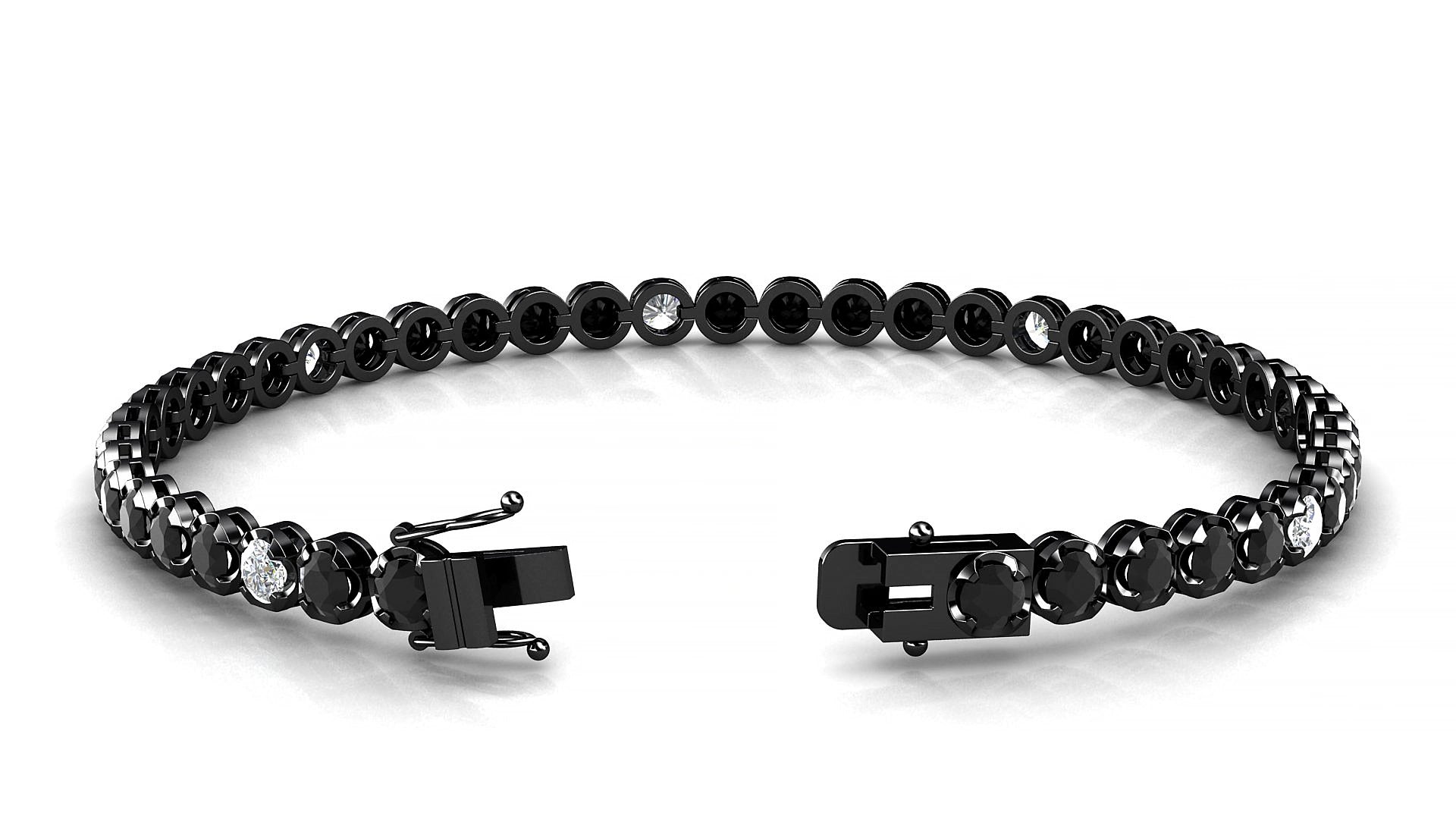 Bengal 5-1 | 18k Black Gold 3 mm Round Natural Black Diamond & Diamond 17 cm Tennis Bracelet