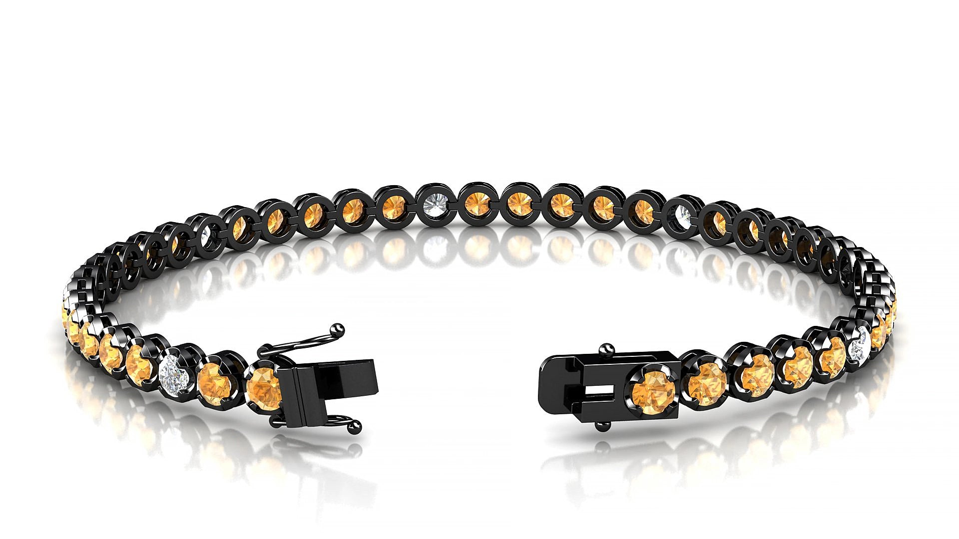 Bengal 5-1 | 18k Black Gold 3 mm Round Natural Citrine & Diamond 17 cm Tennis Bracelet