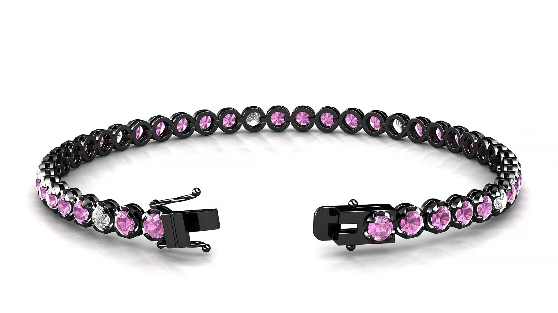 Bengal 5-1 | 18k Black Gold 3 mm Round Natural Pink Sapphire & Diamond Tennis Bracelet
