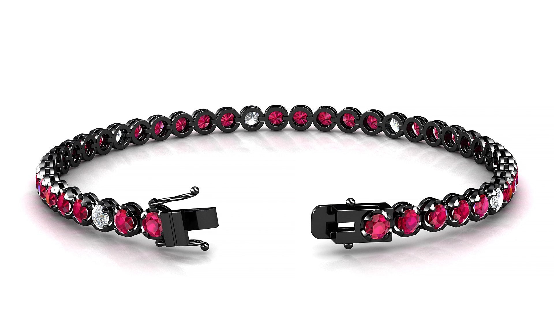 Bengal 5-1 | 18k Black Gold 3 mm Round Natural Ruby & Diamond 17 cm Tennis Bracelet