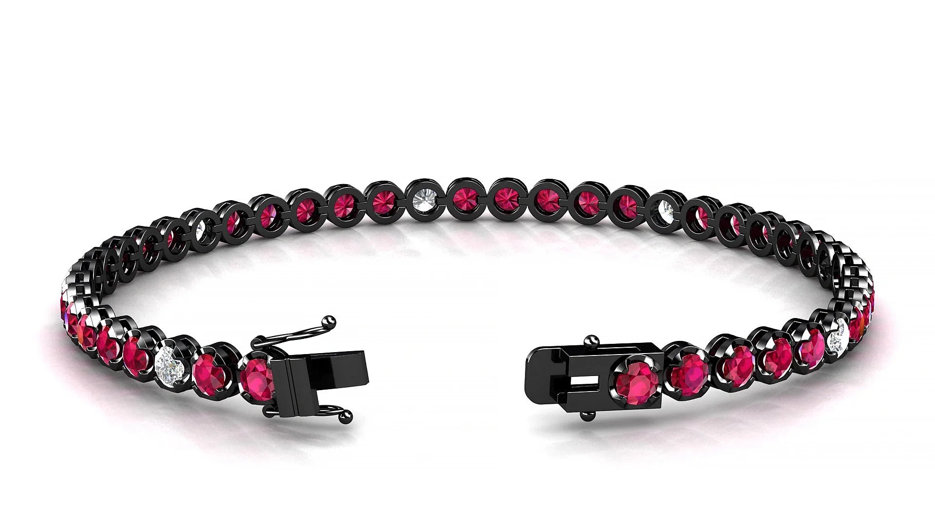 Bengal 5-1 | 18k Black Gold 3 mm Round Natural Ruby & Diamond Tennis Bracelet