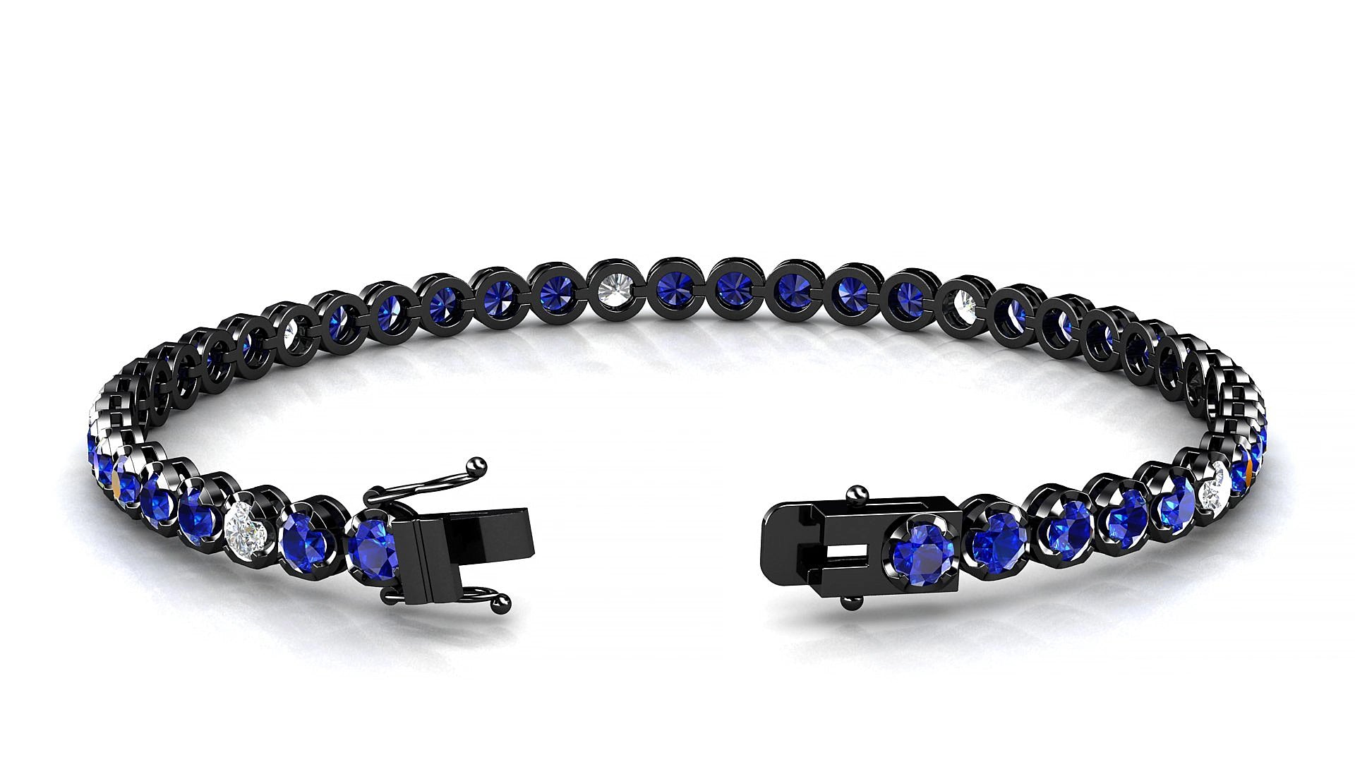 Bengal 5-1 | 18k Black Gold 3 mm Round Natural Sapphire & Diamond 17 cm Tennis Bracelet