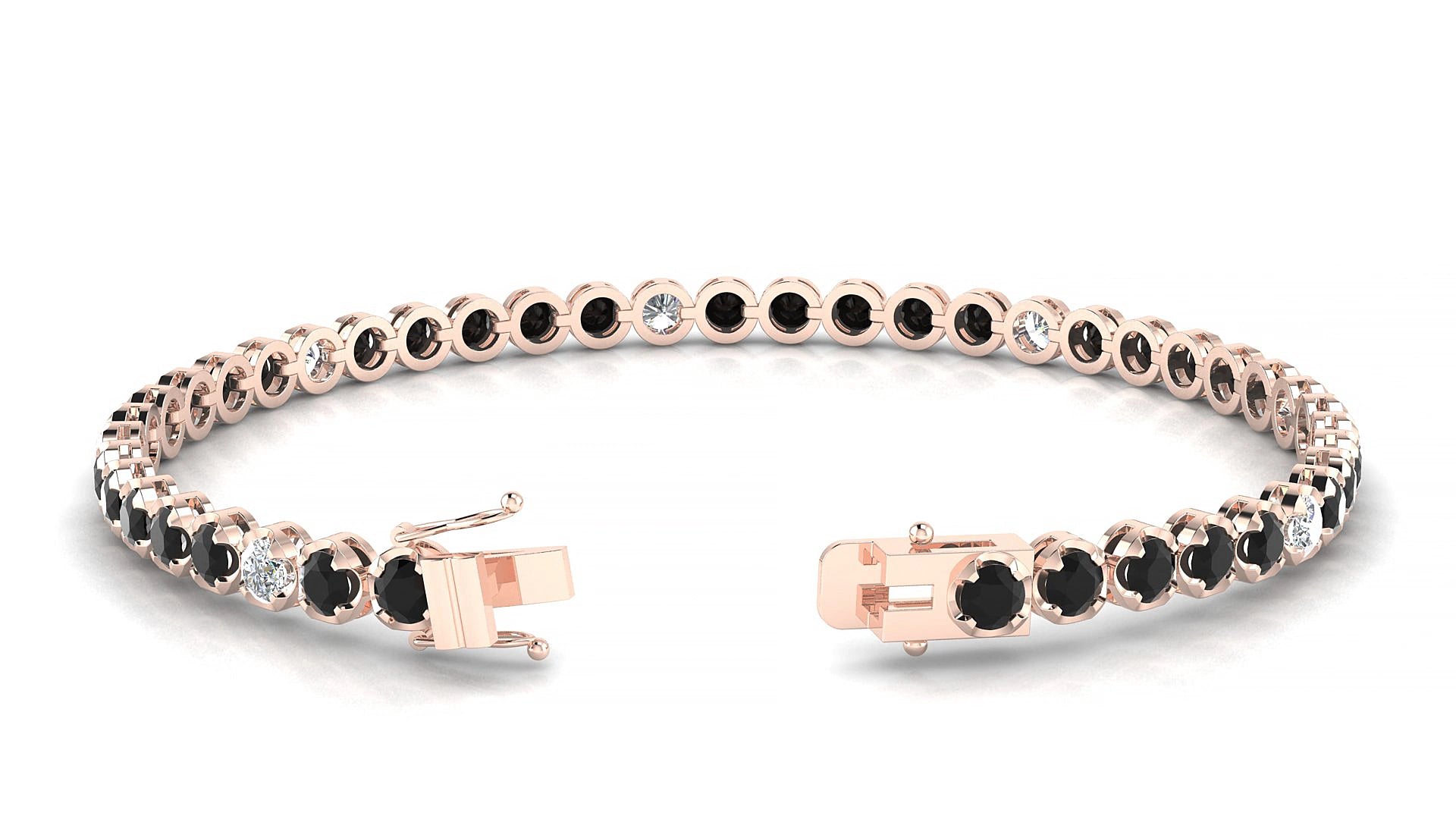 Bengal 5-1 | 18k Rose Gold 3 mm Round Natural Black Diamond & Diamond 19 cm Tennis Bracelet