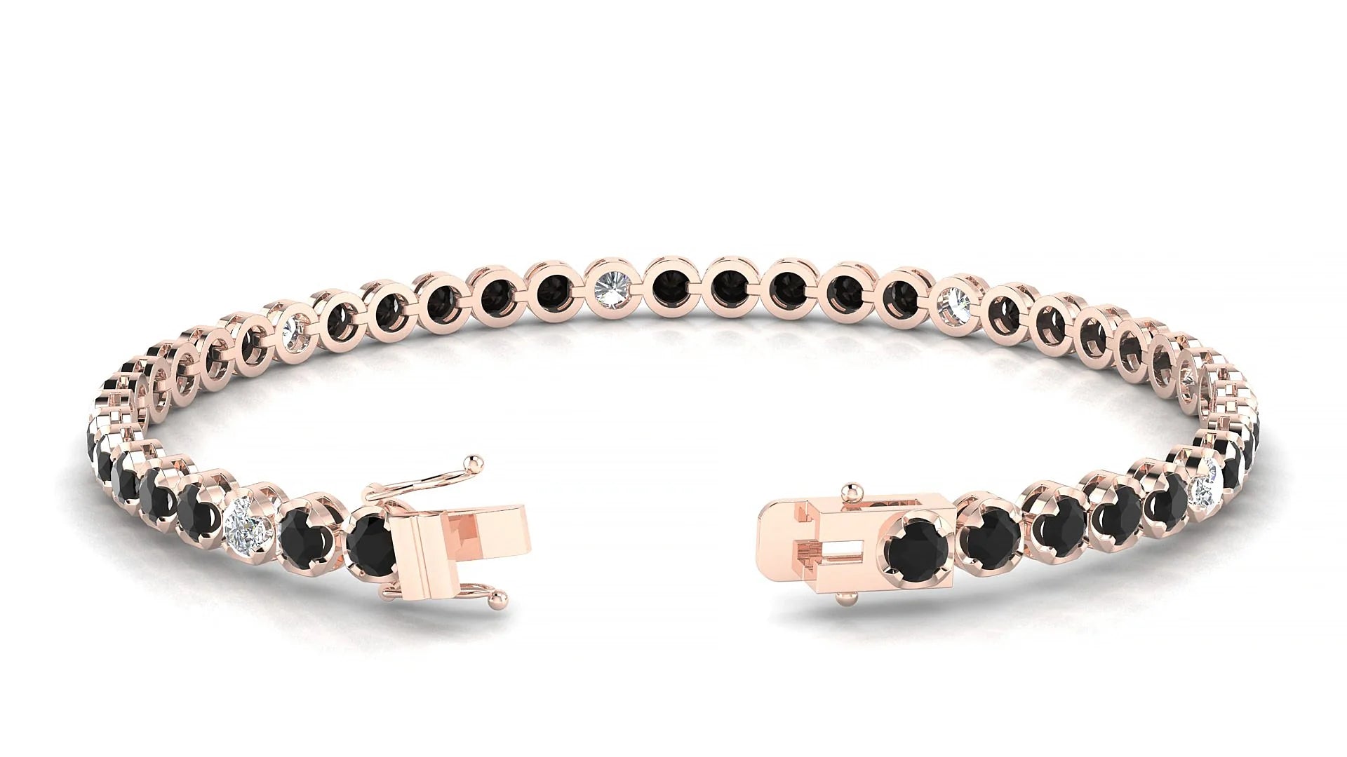 Bengal 5-1 | 18k Rose Gold 3 mm Round Natural Black Diamond & Diamond Tennis Bracelet