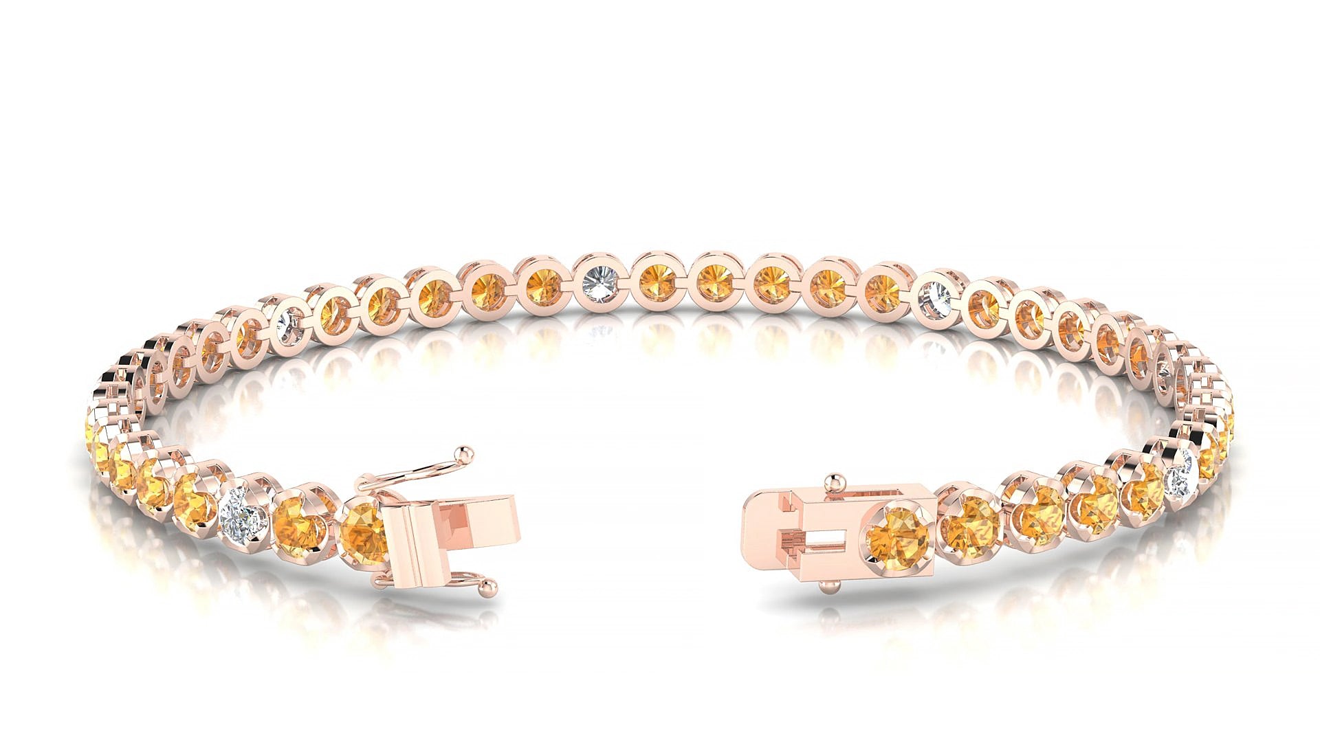 Bengal 5-1 | 18k Rose Gold 3 mm Round Natural Citrine & Diamond 15 cm Tennis Bracelet