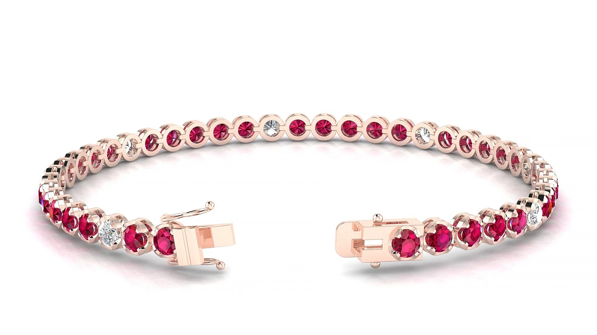 Bengal 5-1 | 18k Rose Gold 3 mm Round Natural Ruby & Diamond Tennis Bracelet