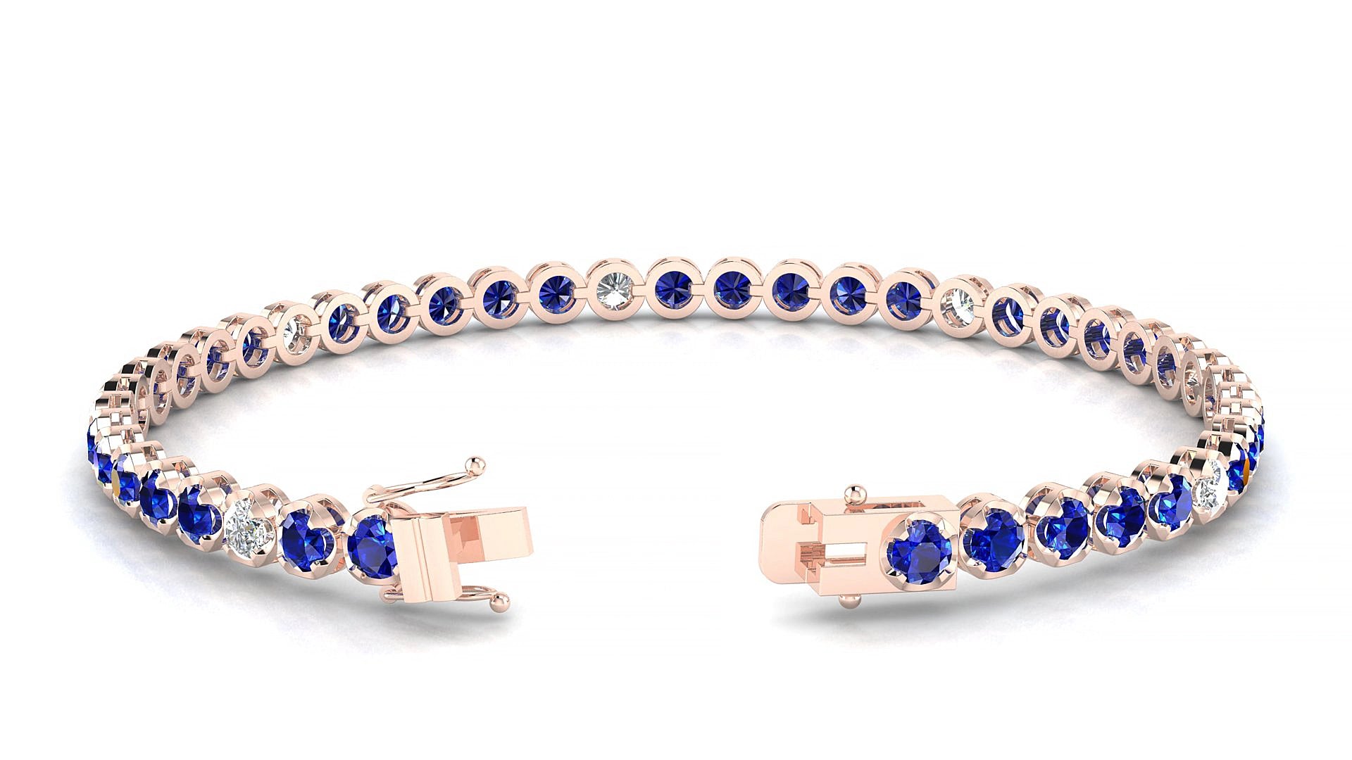 Bengal 5-1 | 18k Rose Gold 3 mm Round Natural Sapphire & Diamond 17 cm Tennis Bracelet