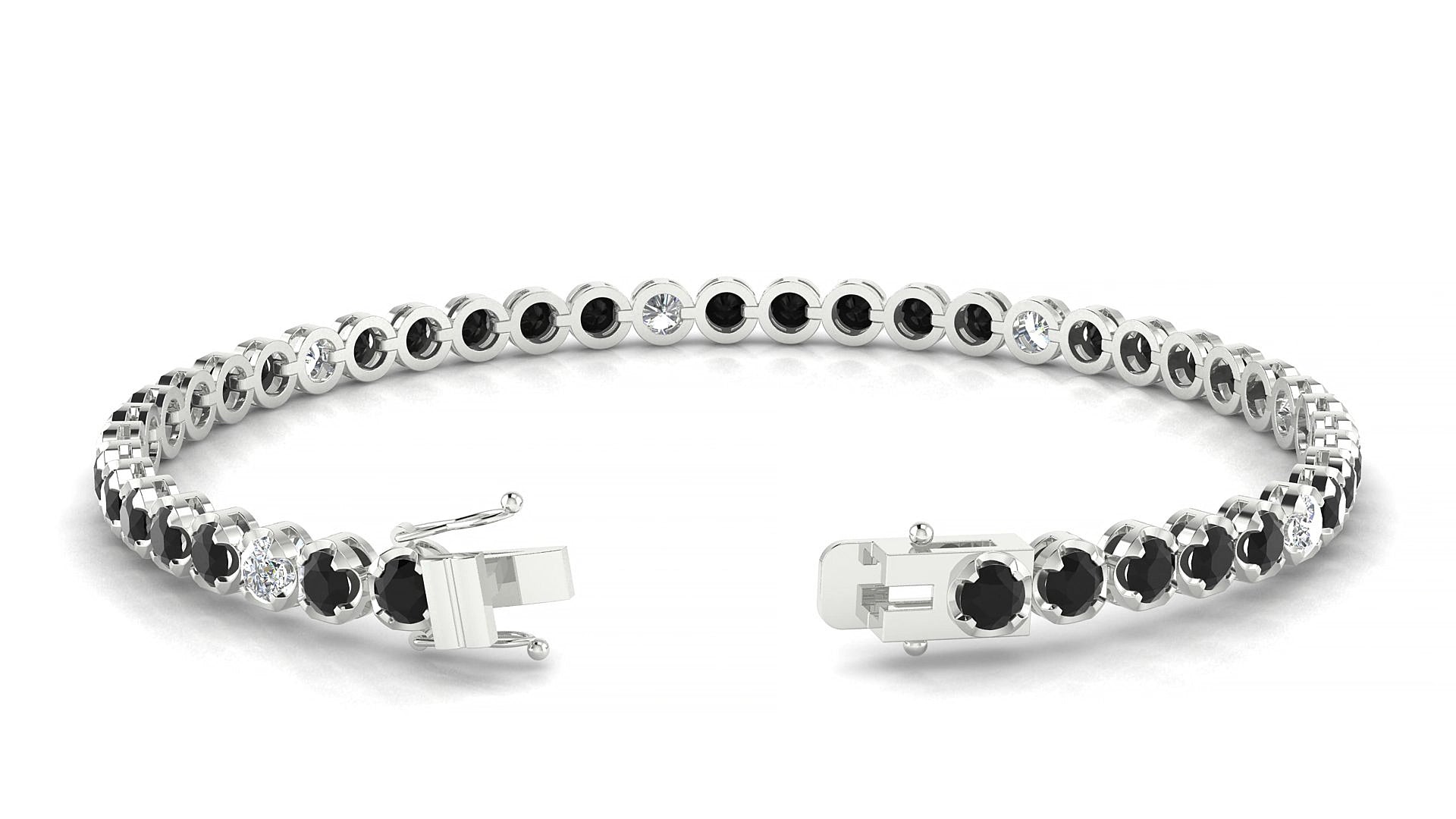 Bengal 5-1 | 18k White Gold 3 mm Round Natural Black Diamond & Diamond 17 cm Tennis Bracelet