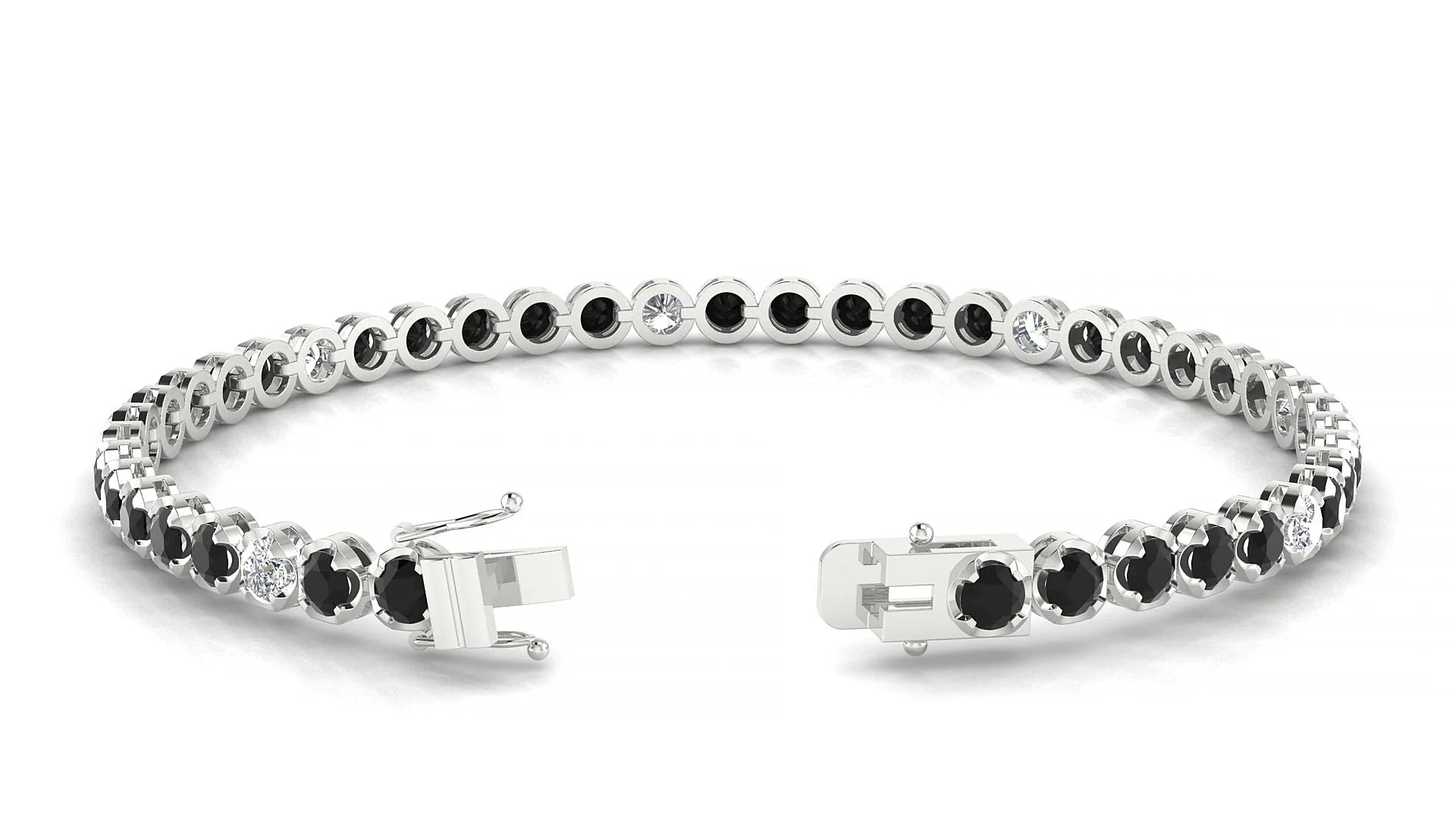 Bengal 5-1 | 18k White Gold 3 mm Round Natural Black Diamond & Diamond Tennis Bracelet