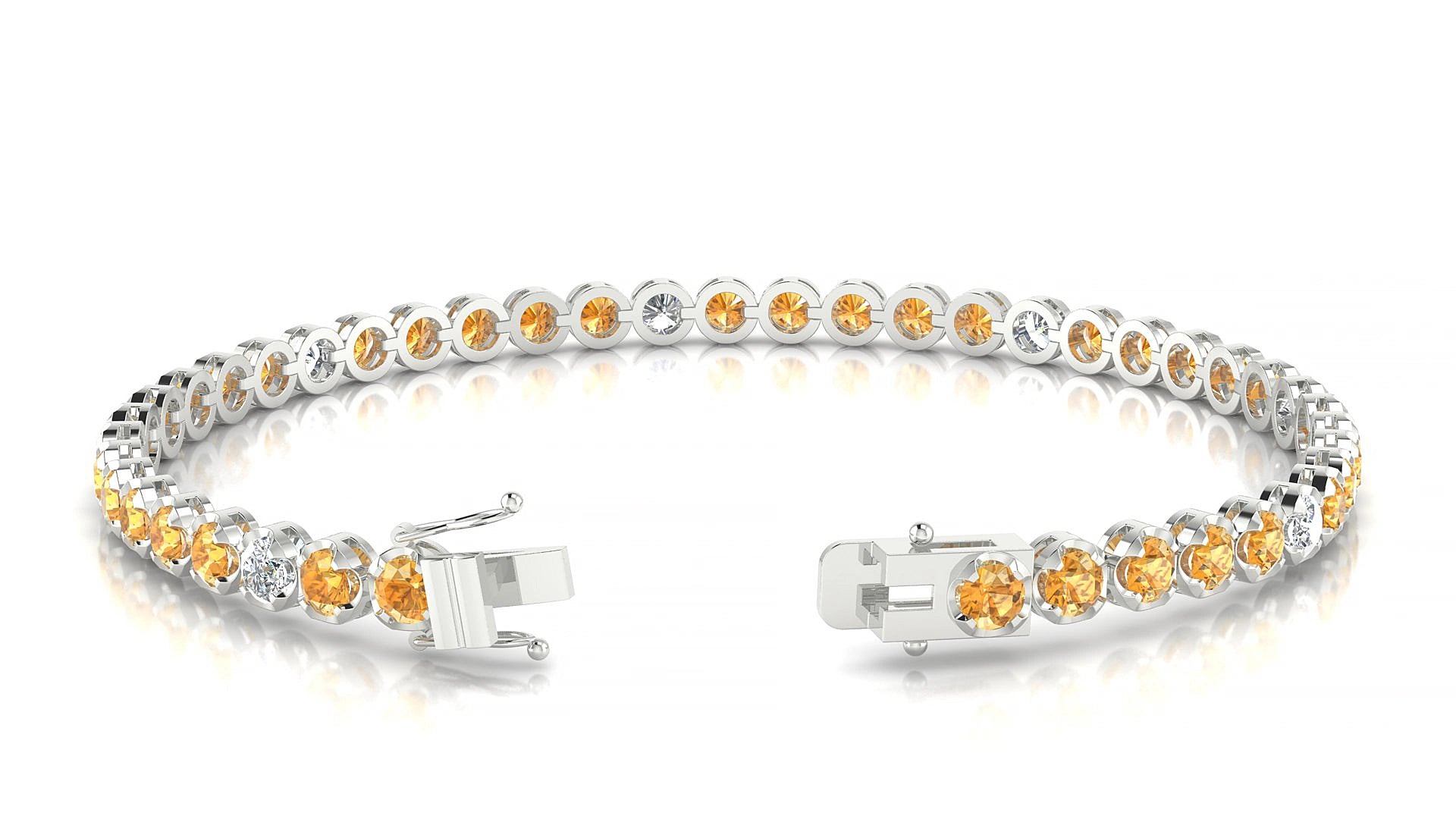 Bengal 5-1 | 18k White Gold 3 mm Round Natural Citrine & Diamond 15 cm Tennis Bracelet