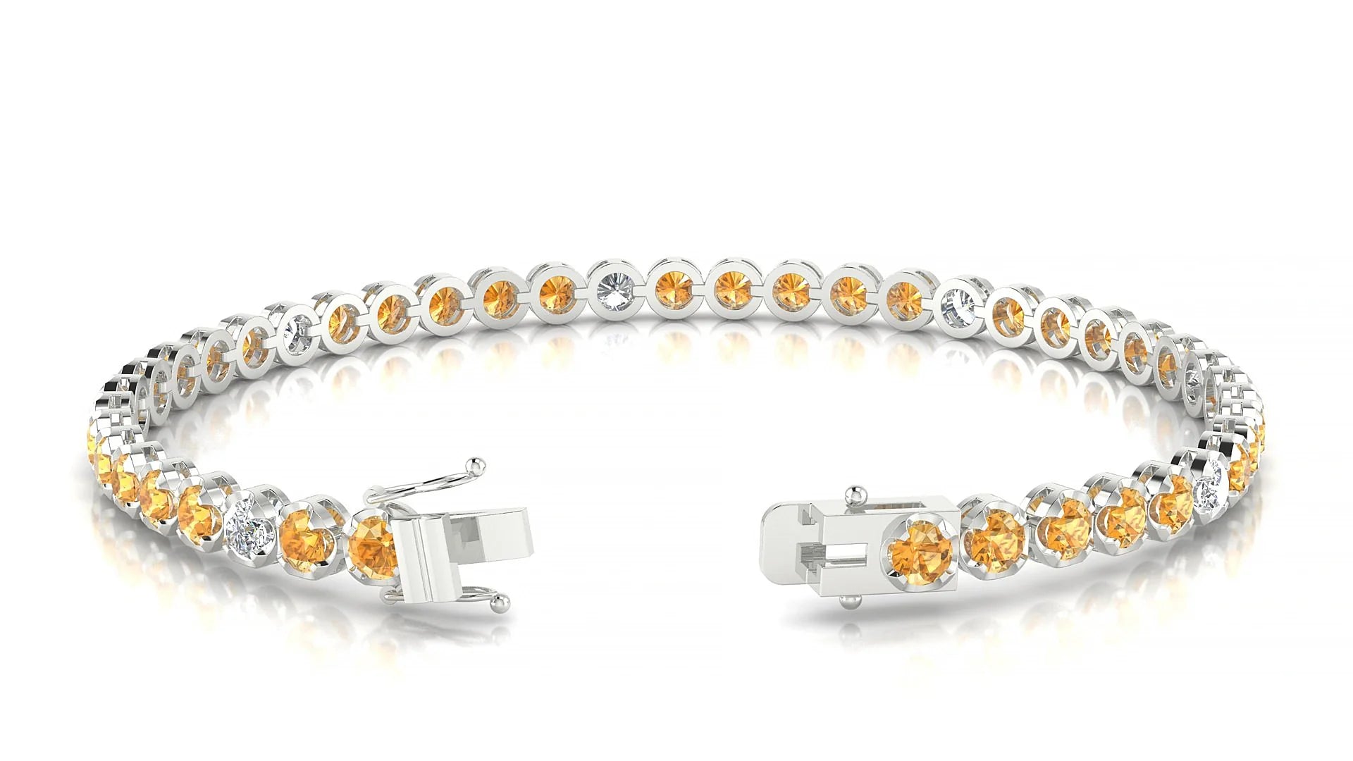 Bengal 5-1 | 18k White Gold 3 mm Round Natural Citrine & Diamond Tennis Bracelet