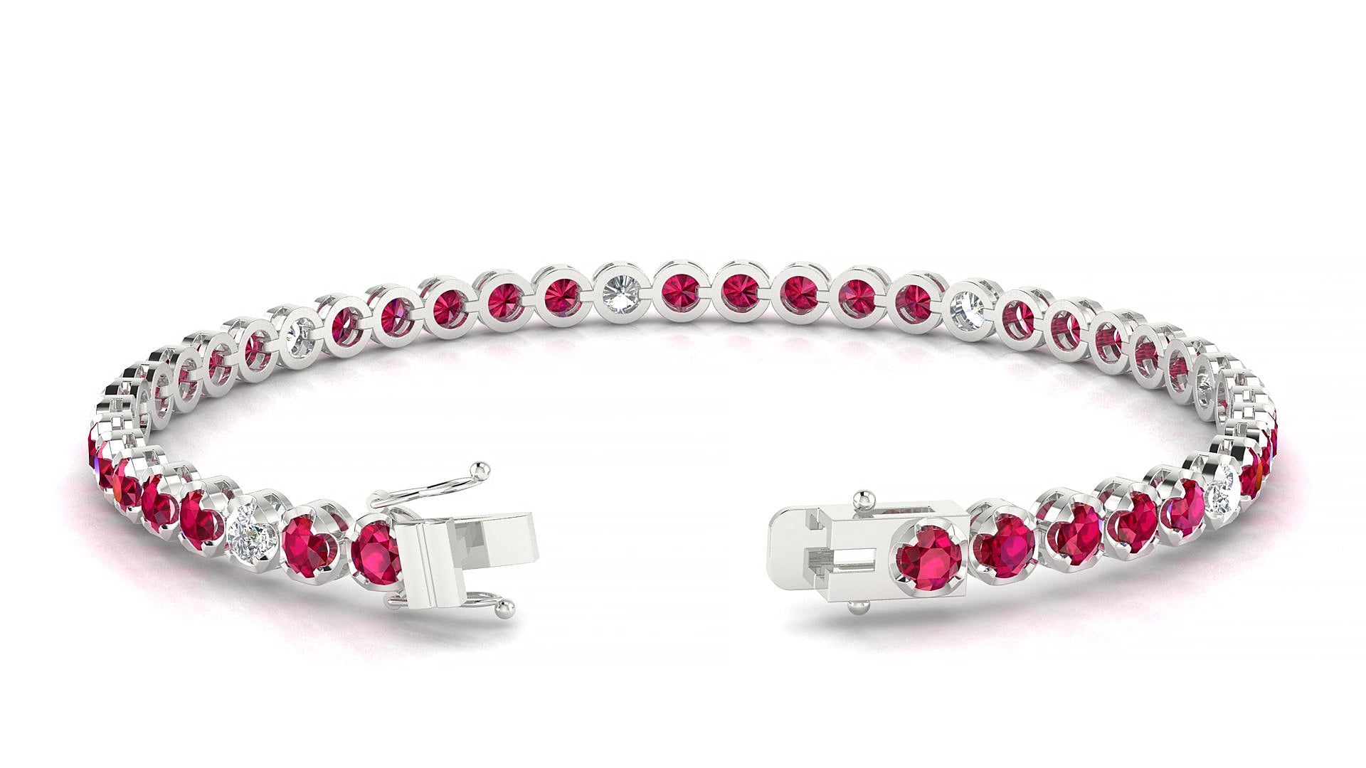 Bengal 5-1 | 18k White Gold 3 mm Round Natural Ruby & Diamond 17 cm Tennis Bracelet
