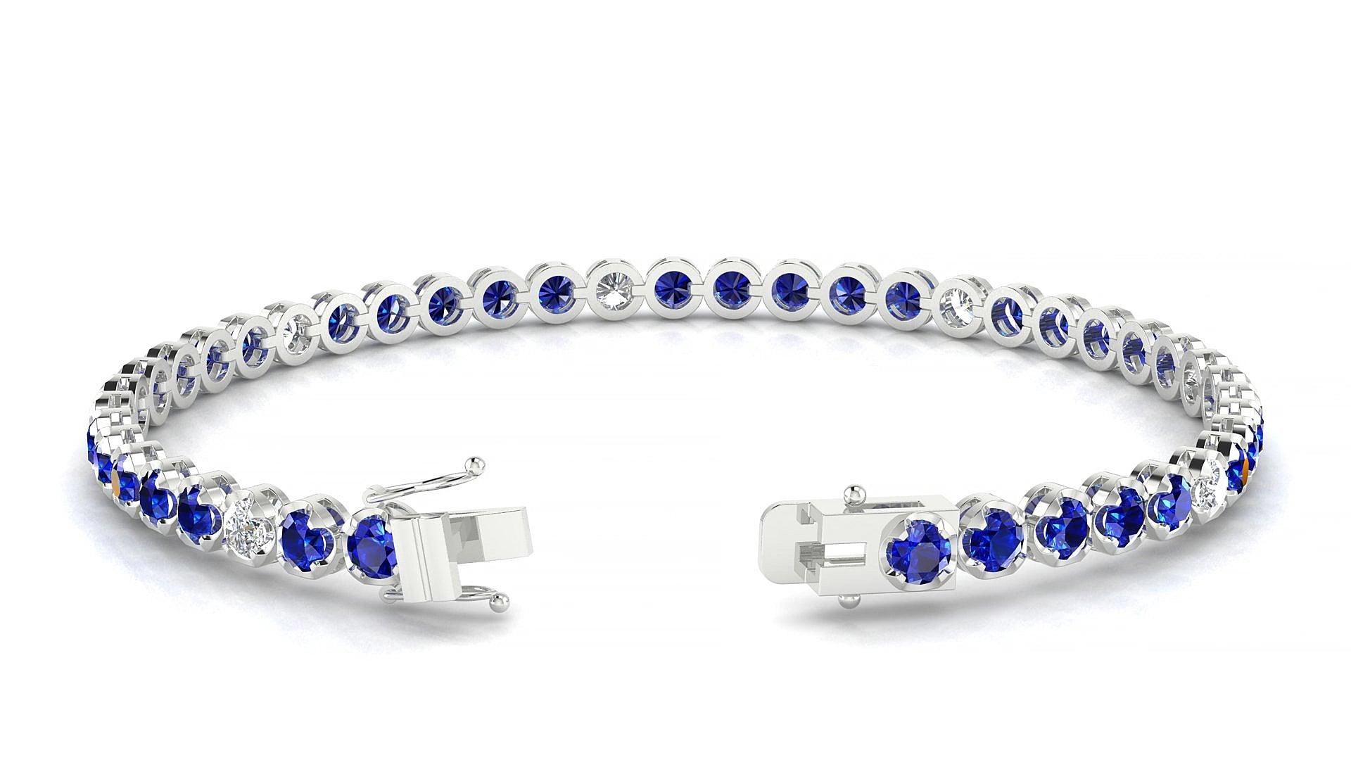 Bengal 5-1 | 18k White Gold 3 mm Round Natural Sapphire & Diamond 18 cm Tennis Bracelet