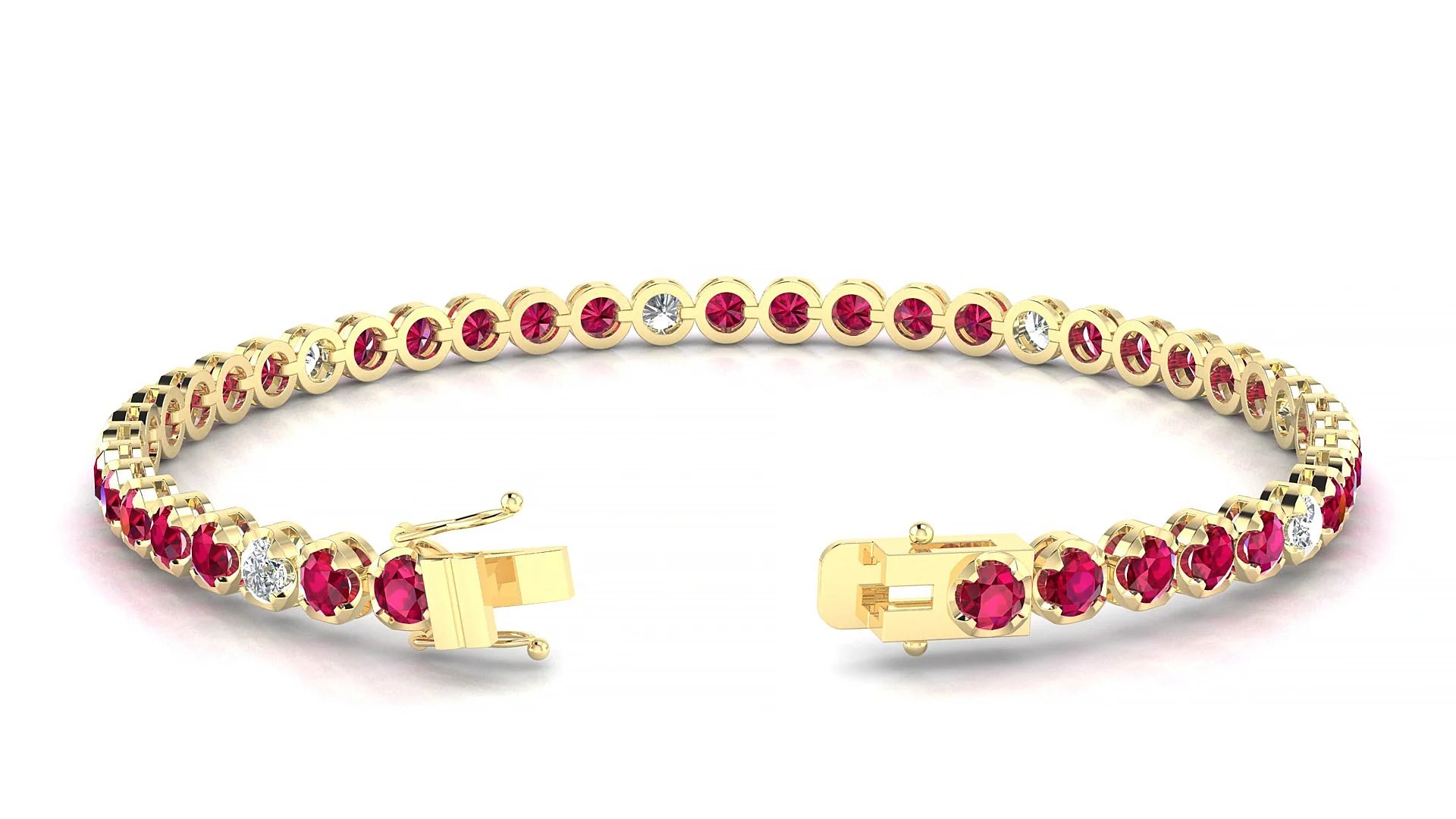 Bengal 5-1 | 18k Yellow Gold 3 mm Round Natural Ruby & Diamond Tennis Bracelet