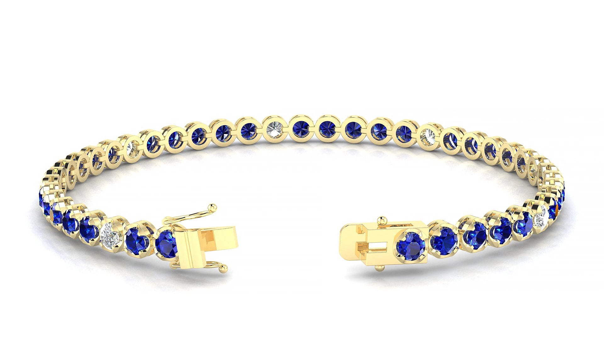 Bengal 5-1 | 18k Yellow Gold 3 mm Round Natural Sapphire & Diamond 15 cm Tennis Bracelet