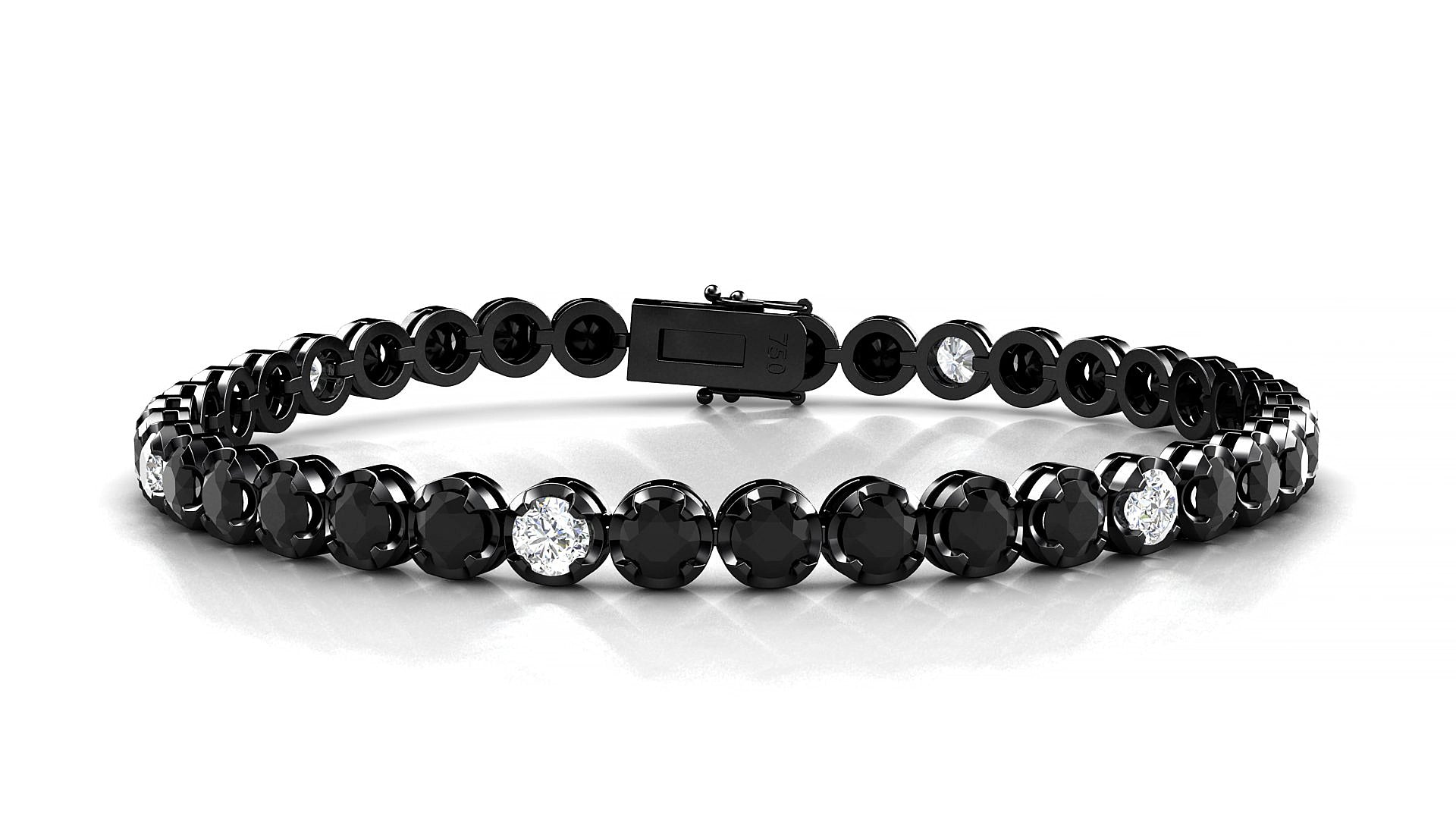 Bengal 5-1 | 18k Black Gold 3.4 mm Round Natural Black Diamond & Diamond 19 cm Tennis Bracelet