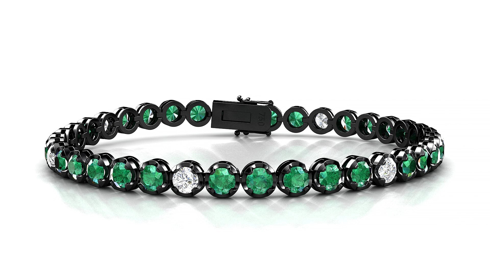 Bengal 5-1 | 18k Black Gold 3.4 mm Round Natural Emerald & Diamond 15 cm Tennis Bracelet
