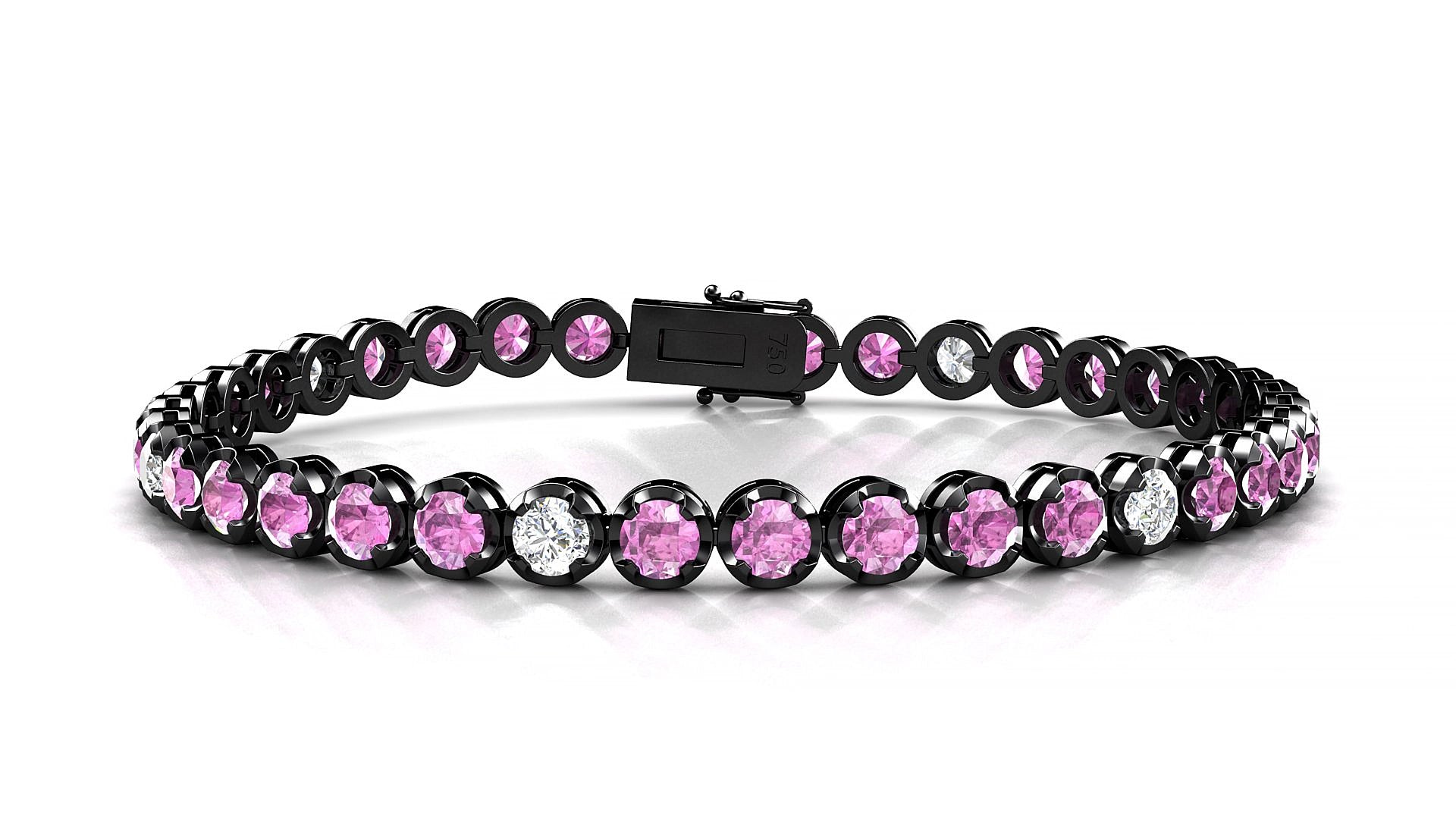 Bengal 5-1 | 18k Black Gold 3.4 mm Round Natural Pink Sapphire & Diamond 17 cm Tennis Bracelet