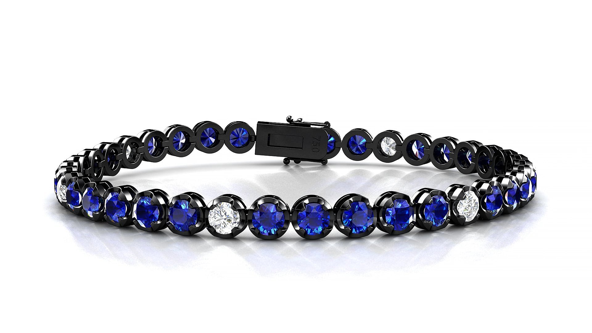 Bengal 5-1 | 18k Black Gold 3.4 mm Round Natural Sapphire & Diamond 19 cm Tennis Bracelet