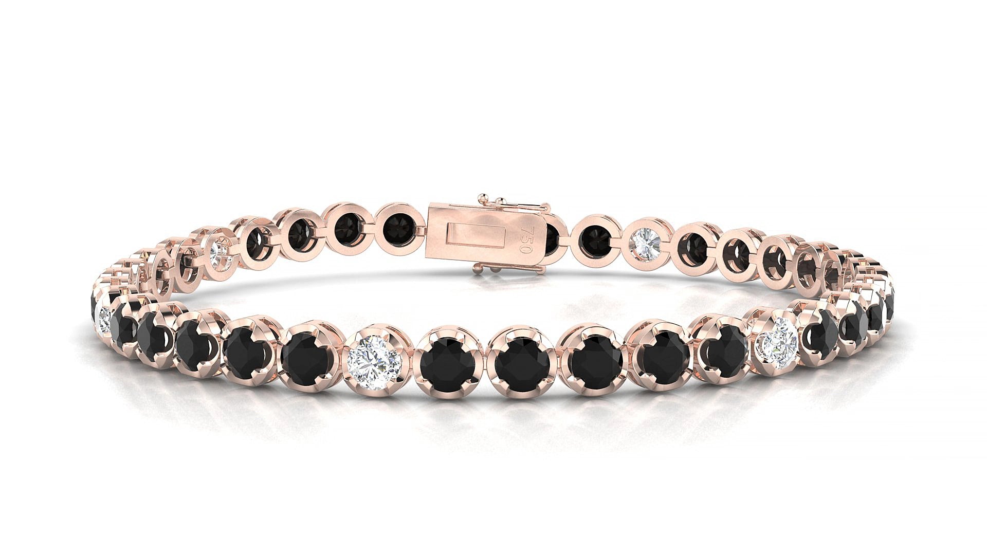 Bengal 5-1 | 18k Rose Gold 3.4 mm Round Natural Black Diamond & Diamond 17 cm Tennis Bracelet