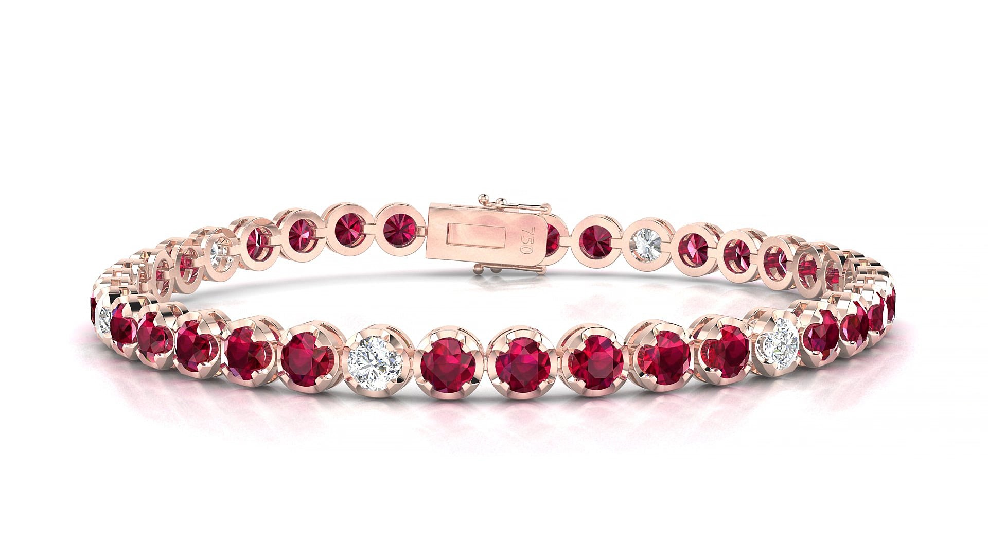 Bengal 5-1 | 18k Rose Gold 3.4 mm Round Natural Ruby & Diamond 19 cm Tennis Bracelet