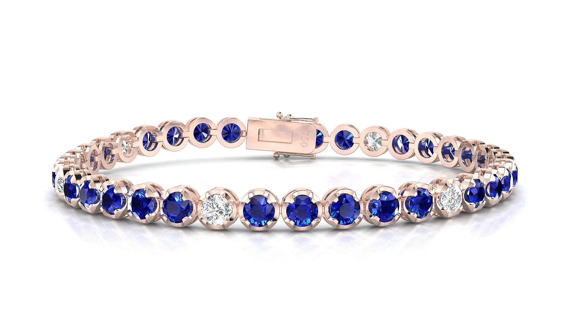 Bengal 5-1 | 18k Rose Gold 3.4 mm Round Natural Sapphire & Diamond 17 cm Tennis Bracelet