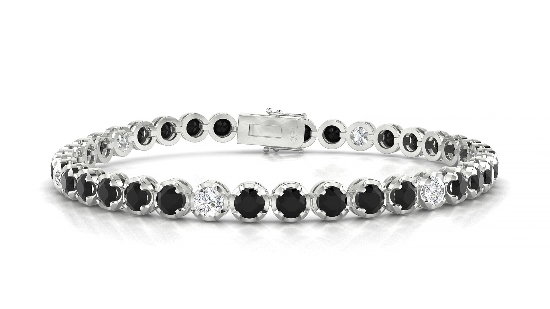 Bengal 5-1 | 18k White Gold 3.4 mm Round Natural Black Diamond & Diamond 20 cm Tennis Bracelet