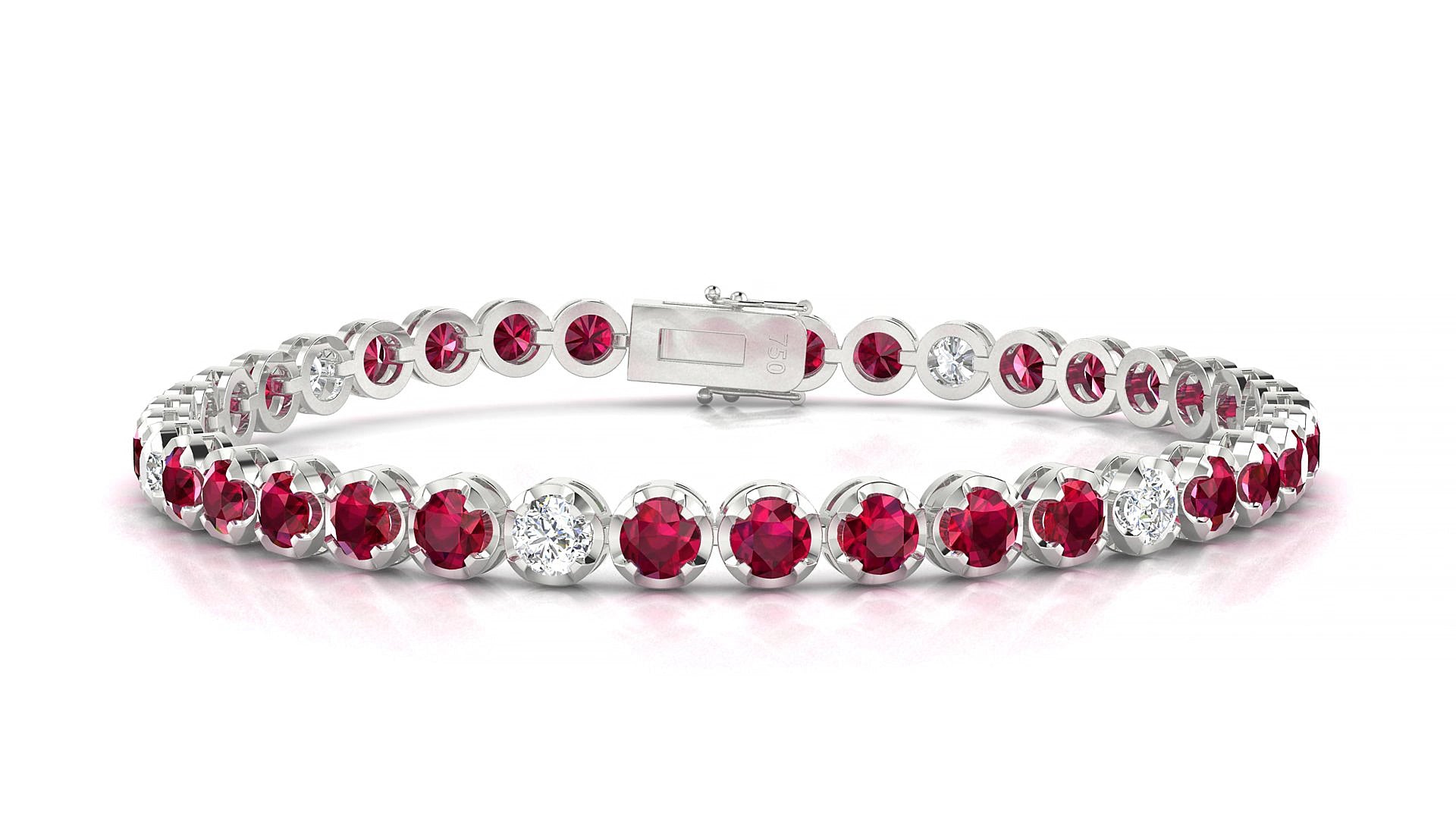 Bengal 5-1 | 18k White Gold 3.4 mm Round Natural Ruby & Diamond 20 cm Tennis Bracelet