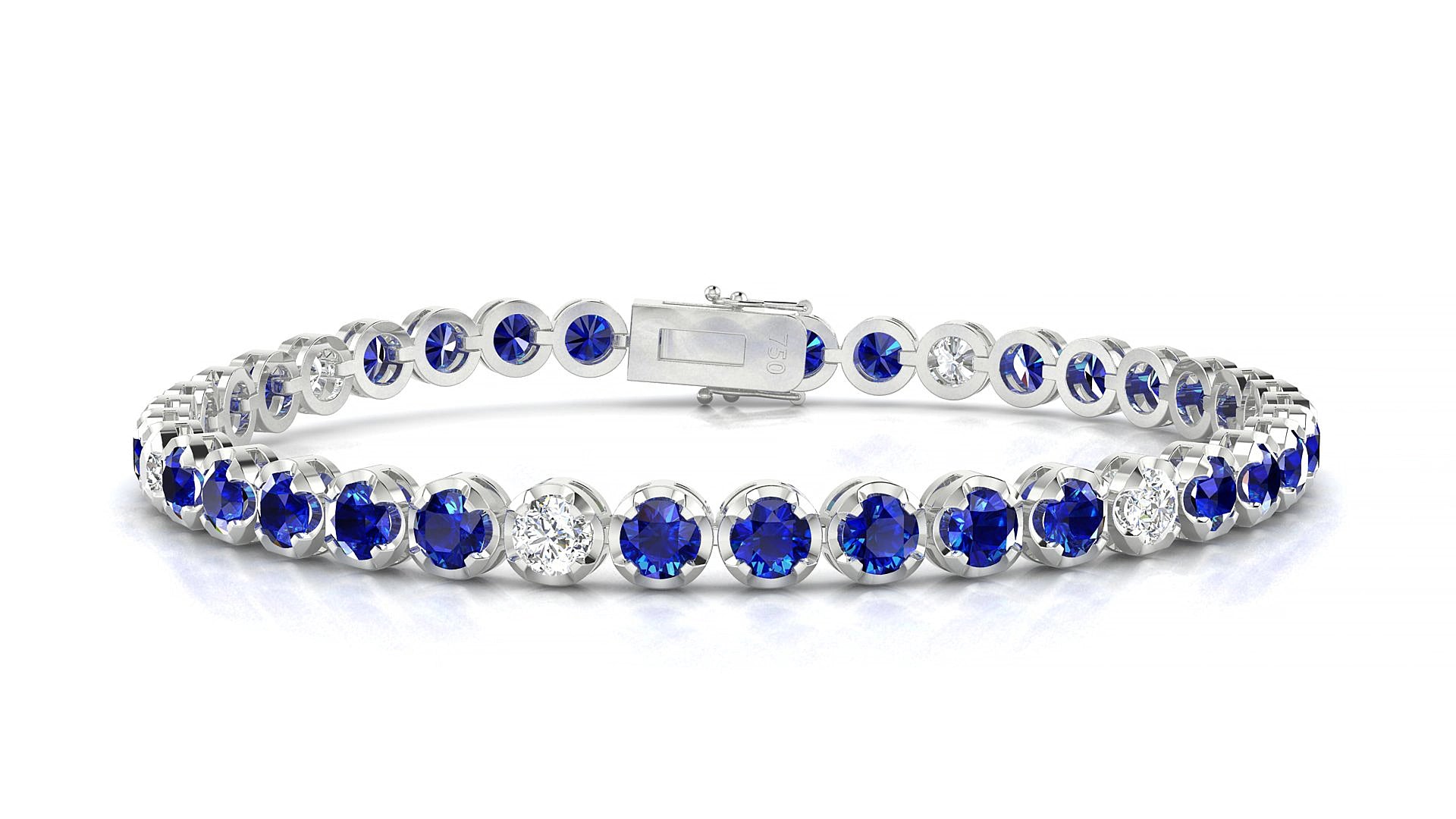 Bengal 5-1 | 18k White Gold 3.4 mm Round Natural Sapphire & Diamond 18 cm Tennis Bracelet