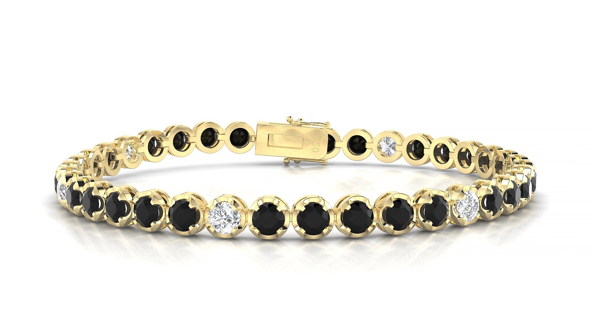 Bengal 5-1 | 18k Yellow Gold 3.4 mm Round Natural Black Diamond & Diamond 16 cm Tennis Bracelet