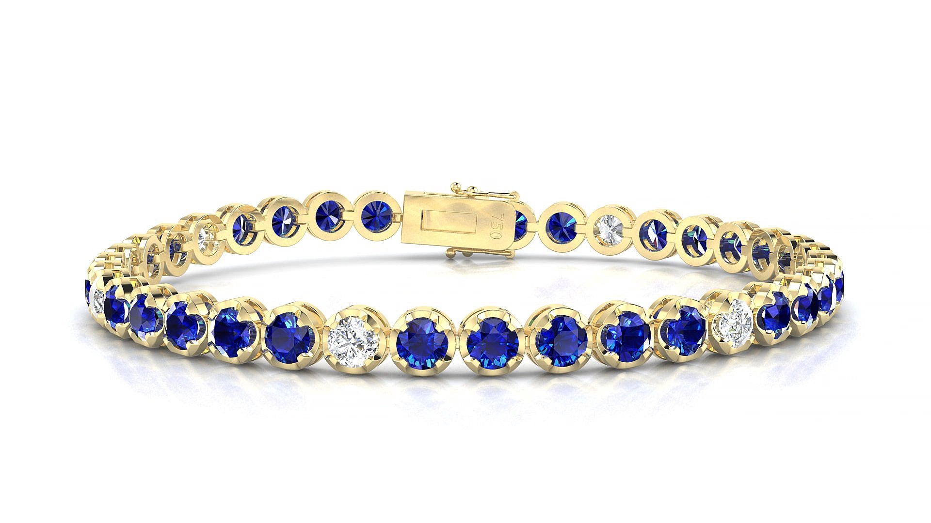 Bengal 5-1 | 18k Yellow Gold 3.4 mm Round Natural Sapphire & Diamond 18 cm Tennis Bracelet