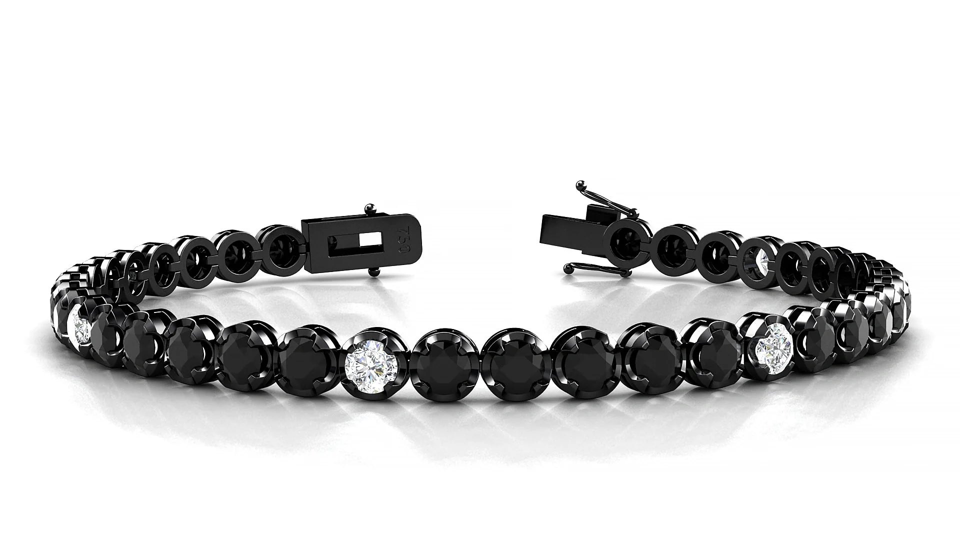 Bengal 5-1 | 18k Black Gold 3.4 mm Round Natural Black Diamond & Diamond Tennis Bracelet