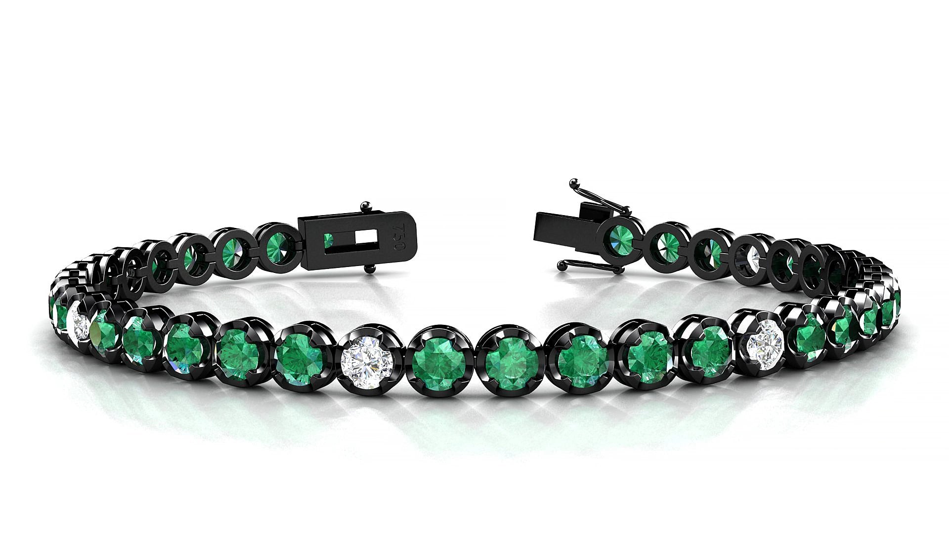 Bengal 5-1 | 18k Black Gold 3.4 mm Round Natural Emerald & Diamond 15 cm Tennis Bracelet